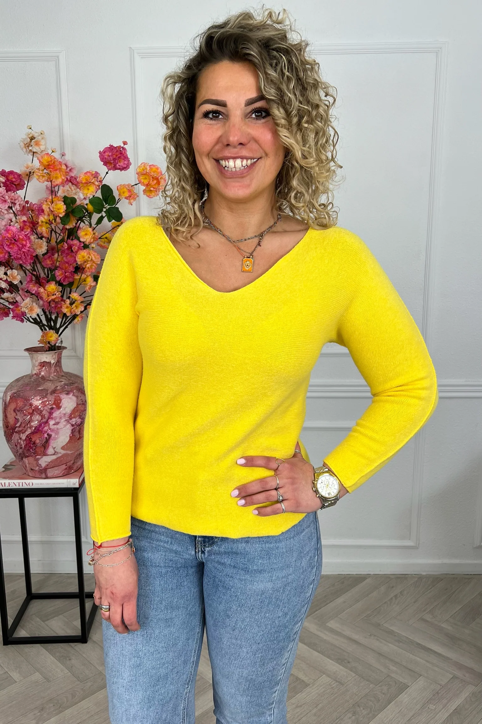 Long Sleeve Macy V Sweater - Yellow - Image 3