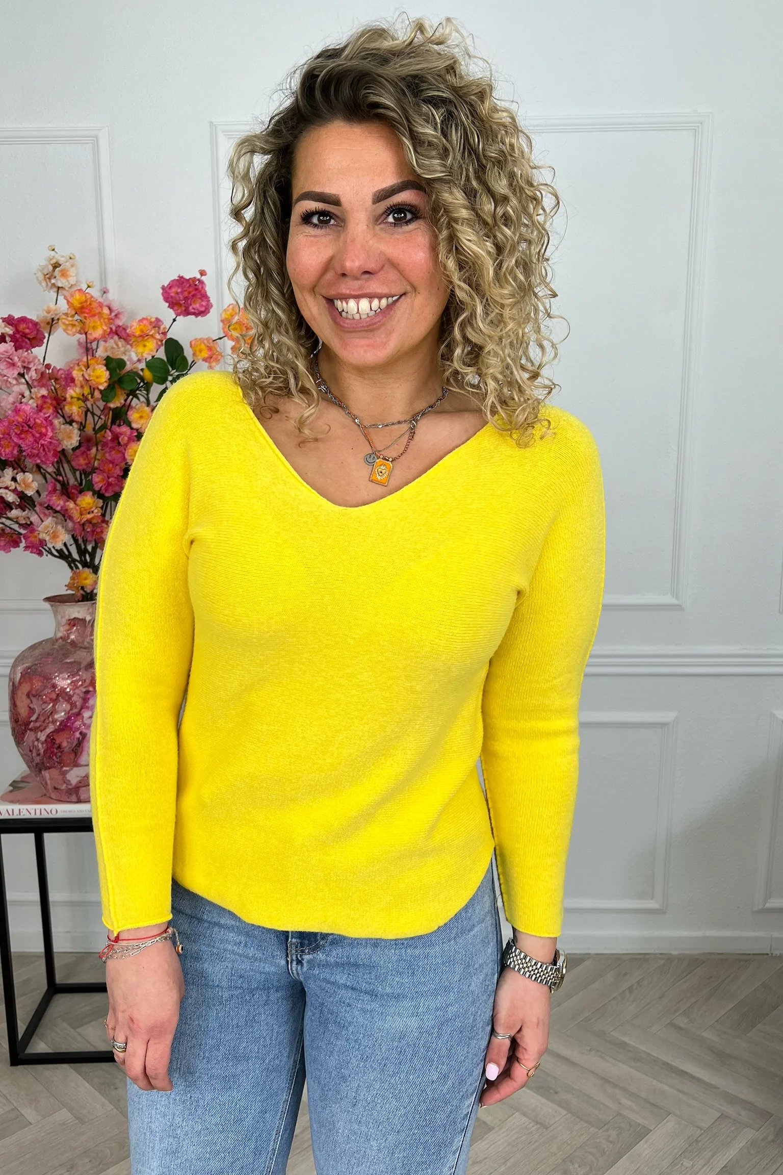 Long Sleeve Macy V Sweater - Yellow - Image 4