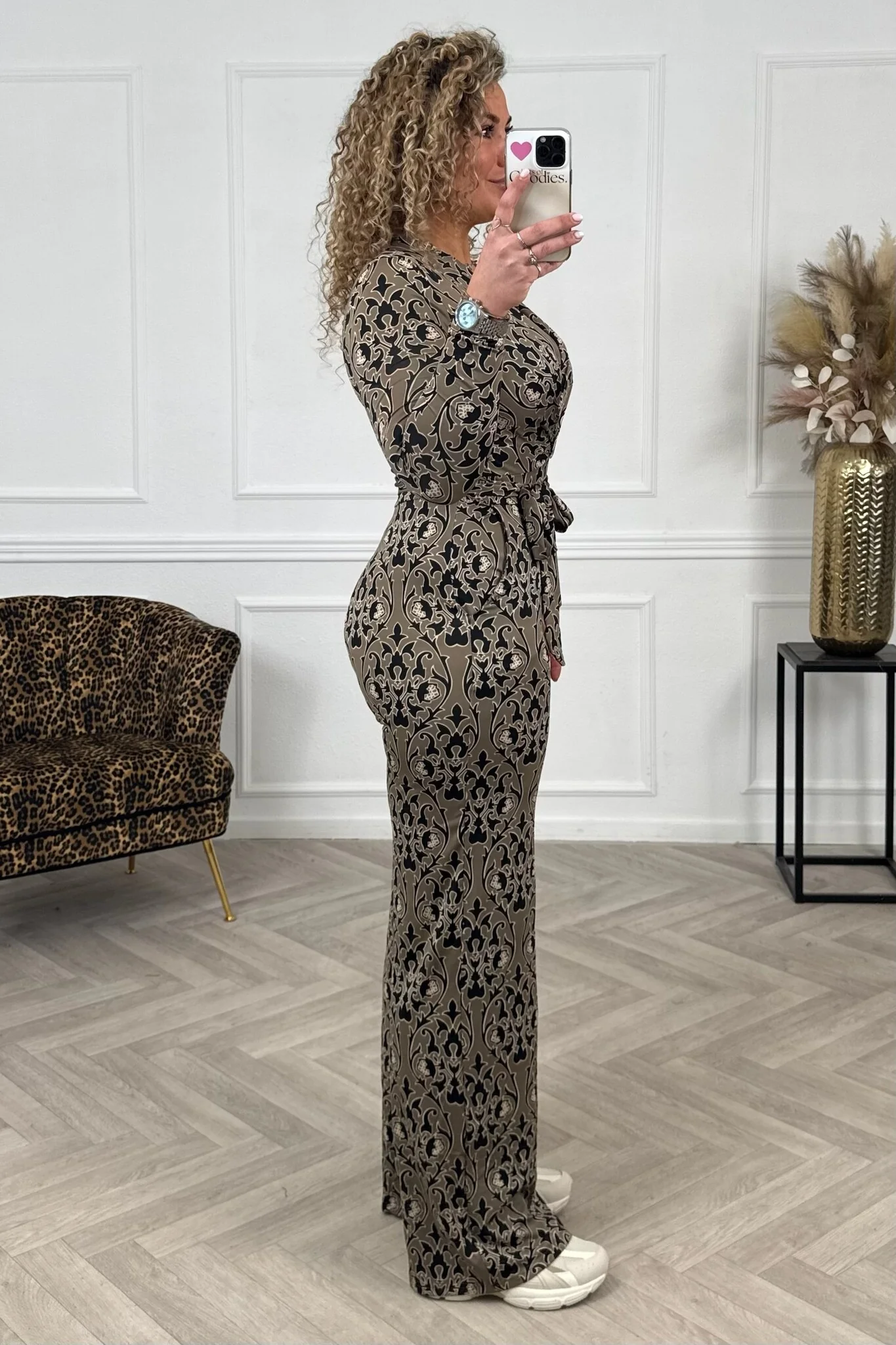 Long Sleeve Paisley Jumpsuit - Camel - Image 2