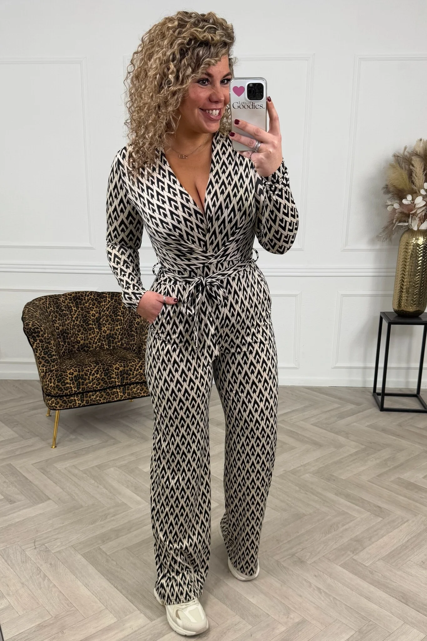 Long Sleeve Pyramid Jumpsuit - Black/Creme