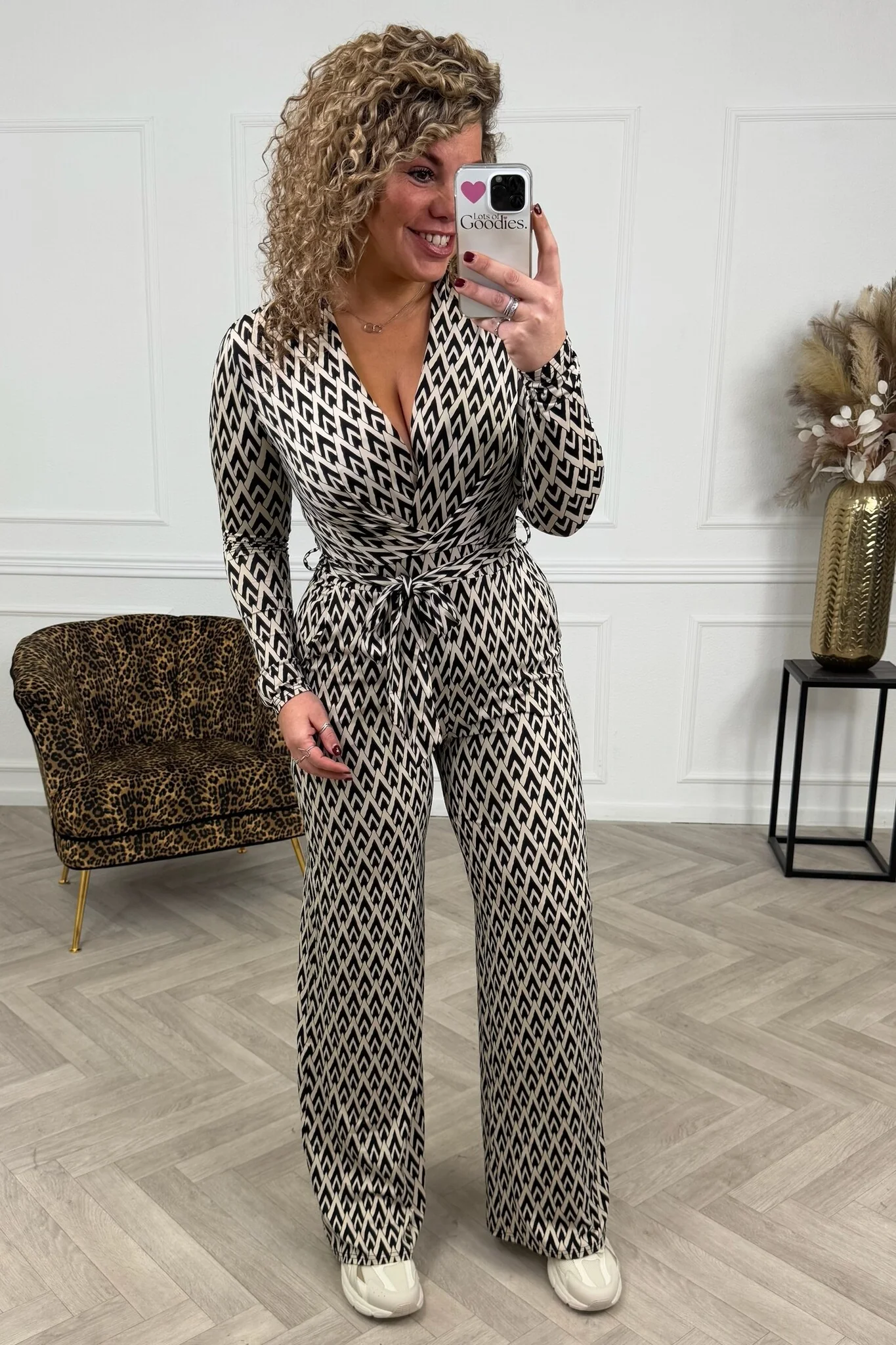 Long Sleeve Pyramid Jumpsuit - Black/Creme - Image 2