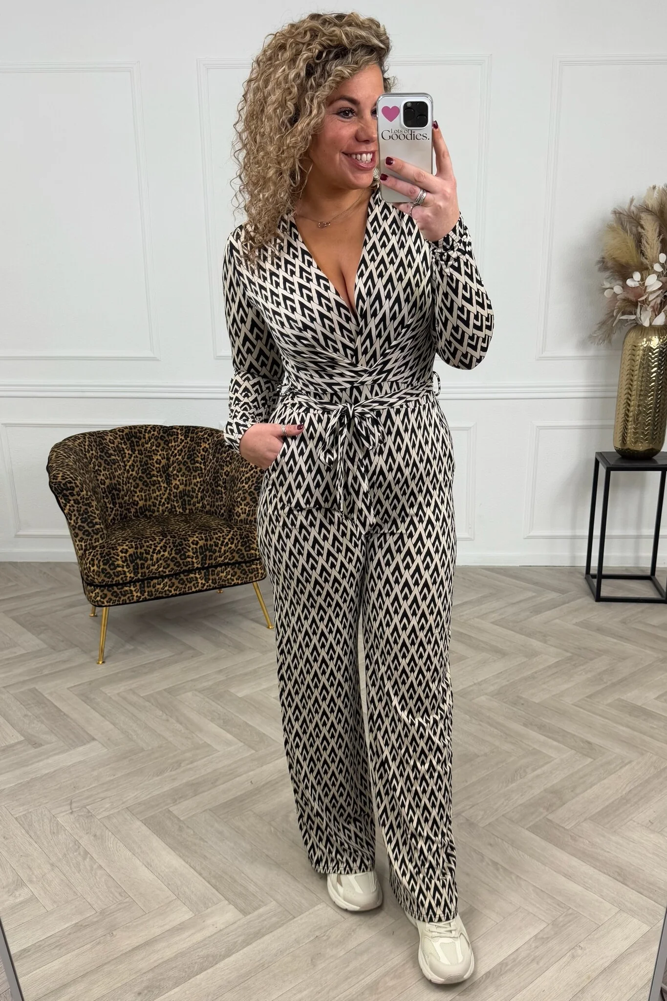 Long Sleeve Pyramid Jumpsuit - Black/Creme - Image 3
