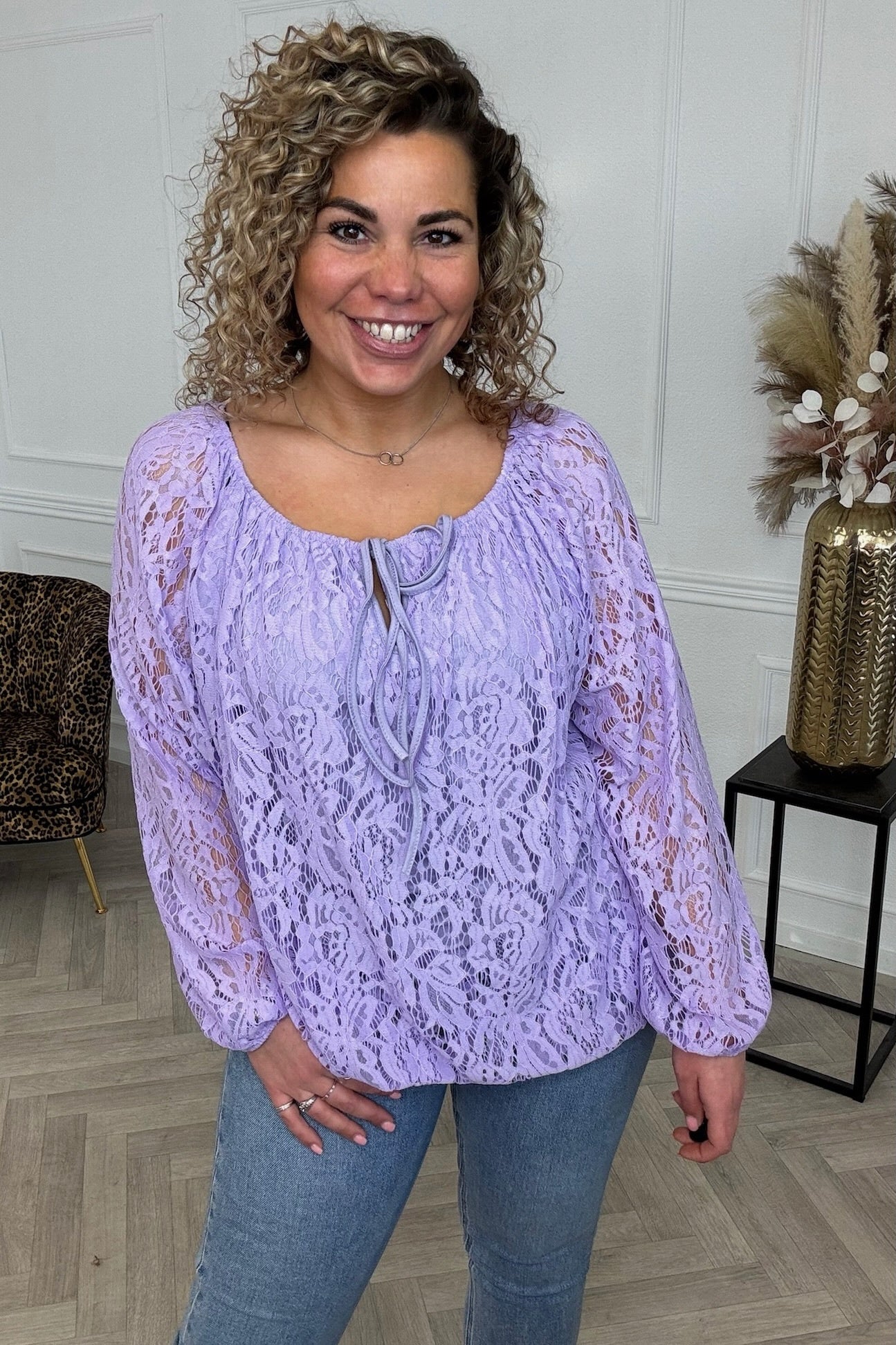Long Sleeve Strik Lace Top - Lila - Image 2