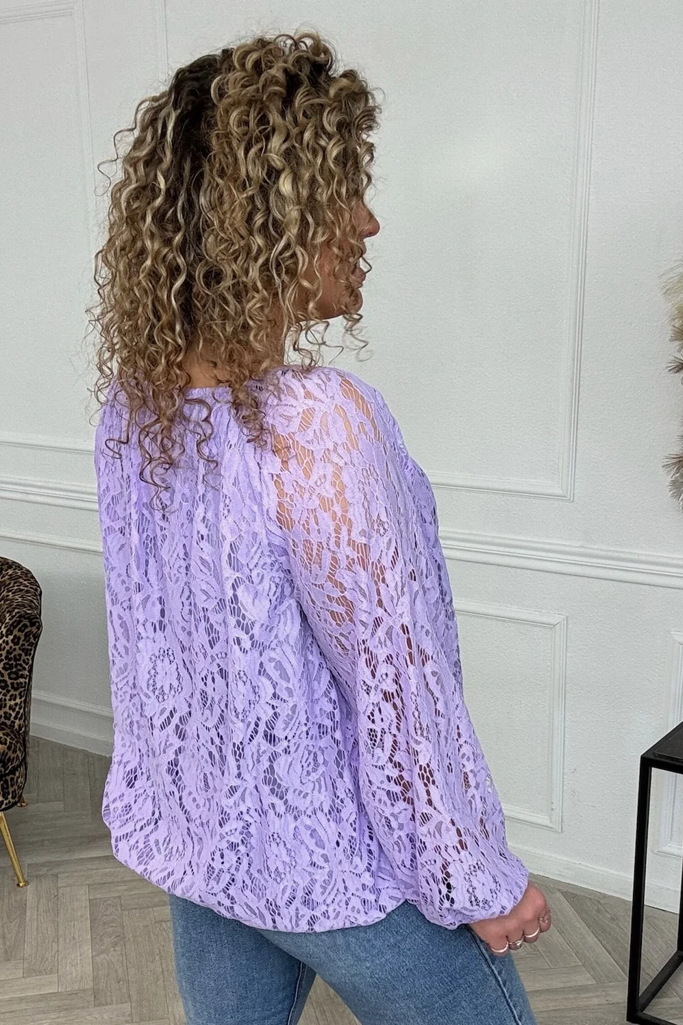 Long Sleeve Strik Lace Top - Lila - Image 3