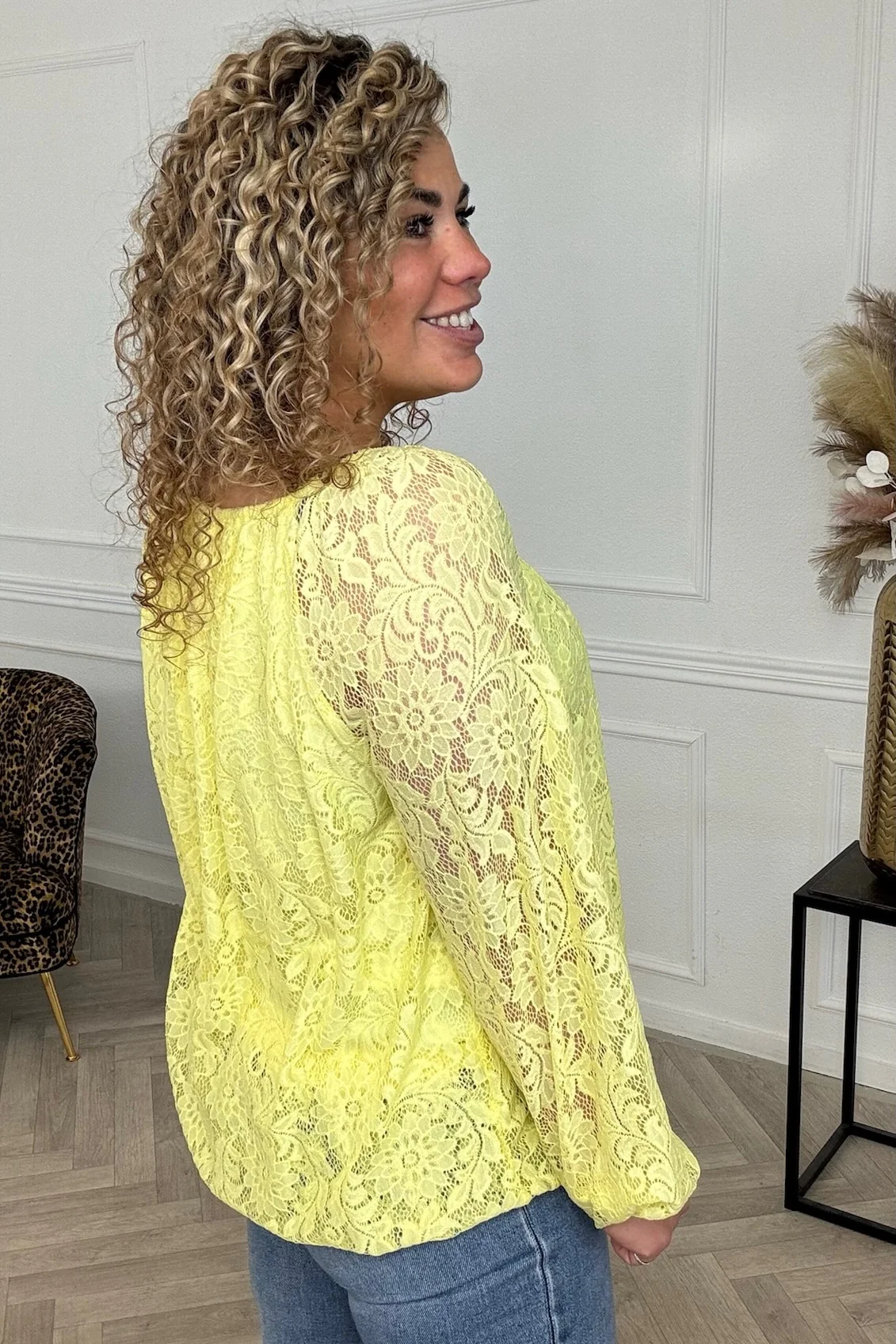 Long Sleeve Strik Lace Top - Yellow - Image 3