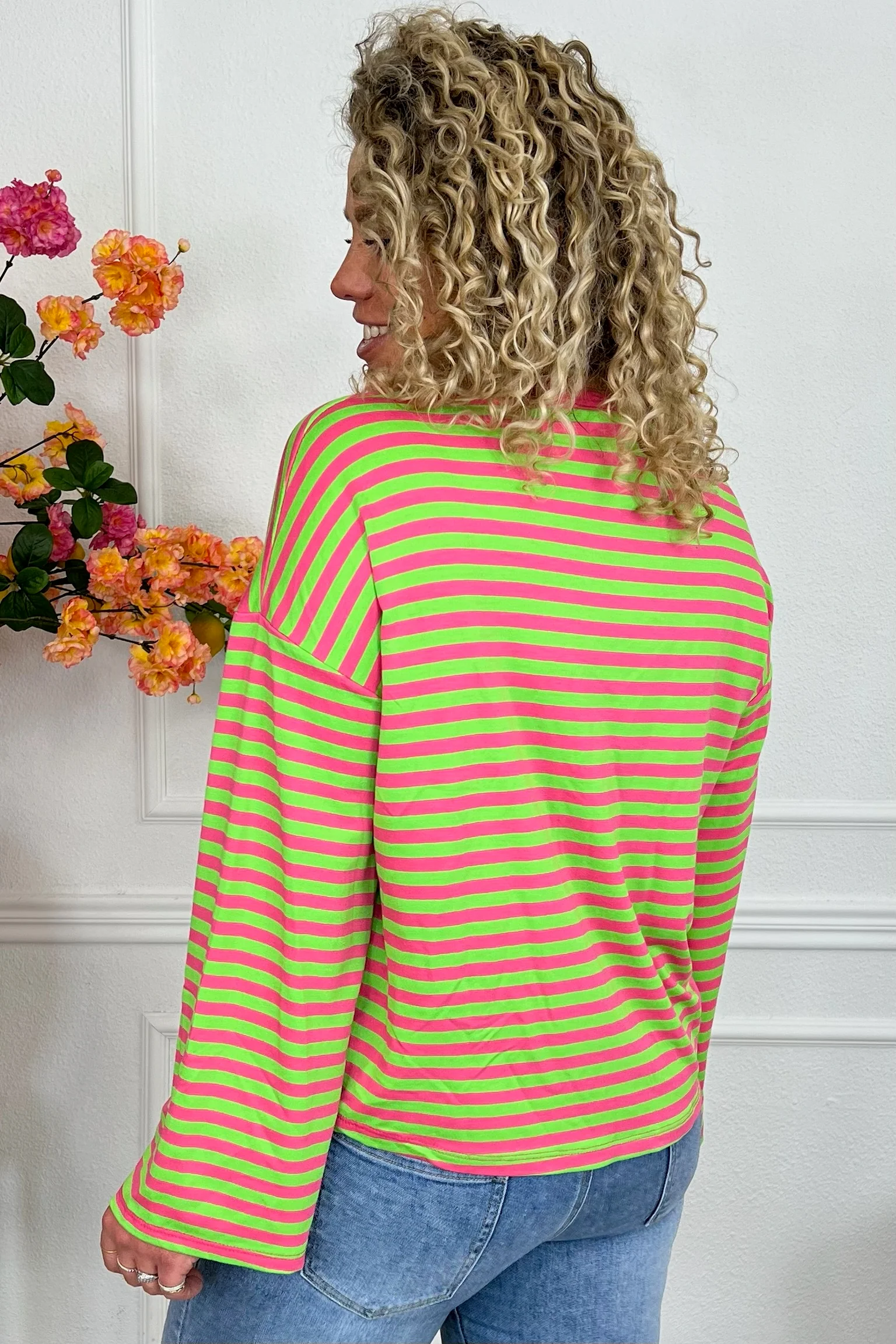 Long Sleeve Striped Shirt - Fuchsia/Green - Image 3