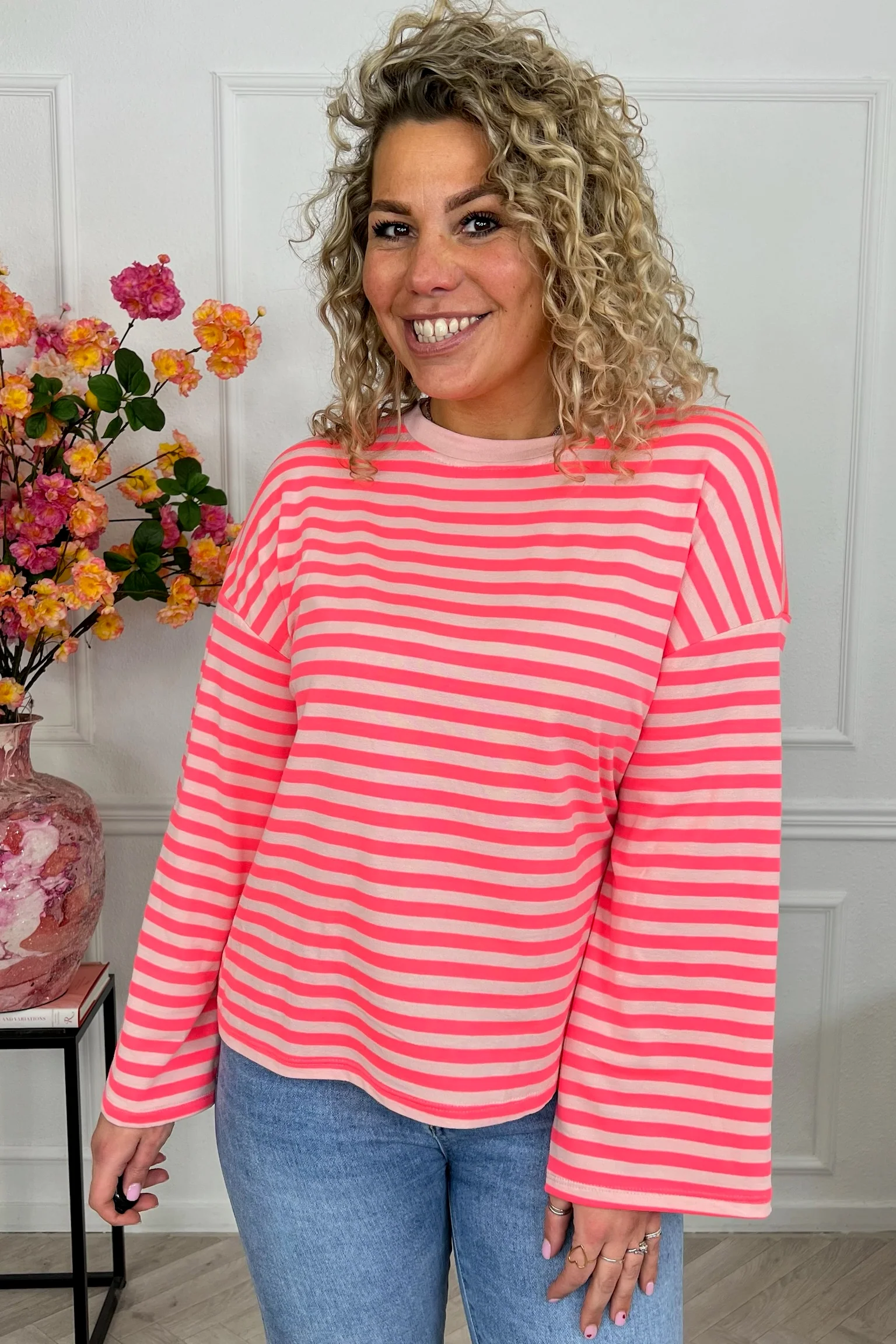 Long Sleeve Striped Shirt - Fuchsia/Light Pink - Image 4