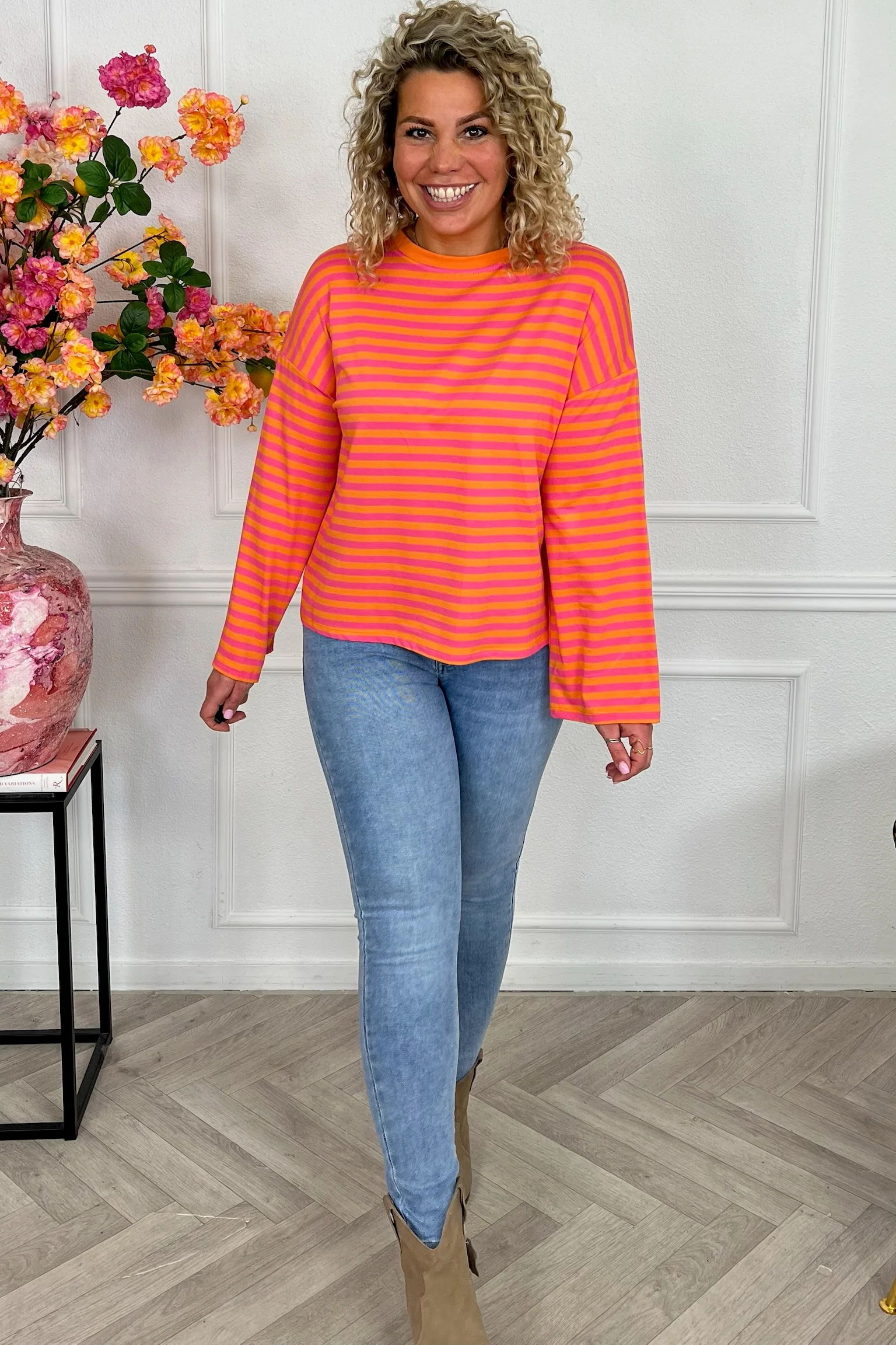 Long Sleeve Striped Shirt - Fuchsia/Orange - Image 4