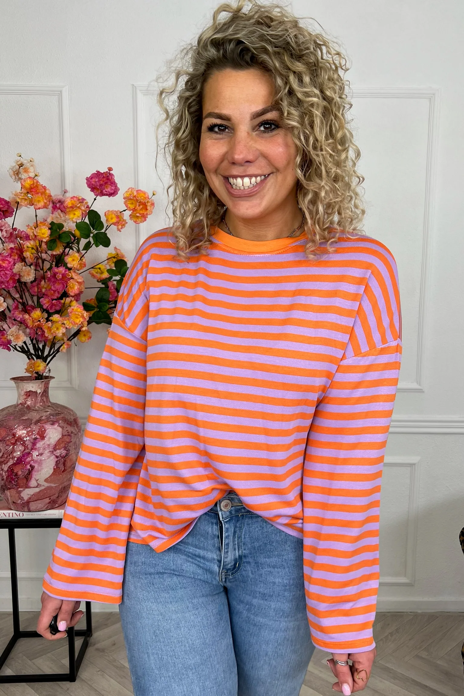 Long Sleeve Striped Shirt - Lila/Orange - Image 3