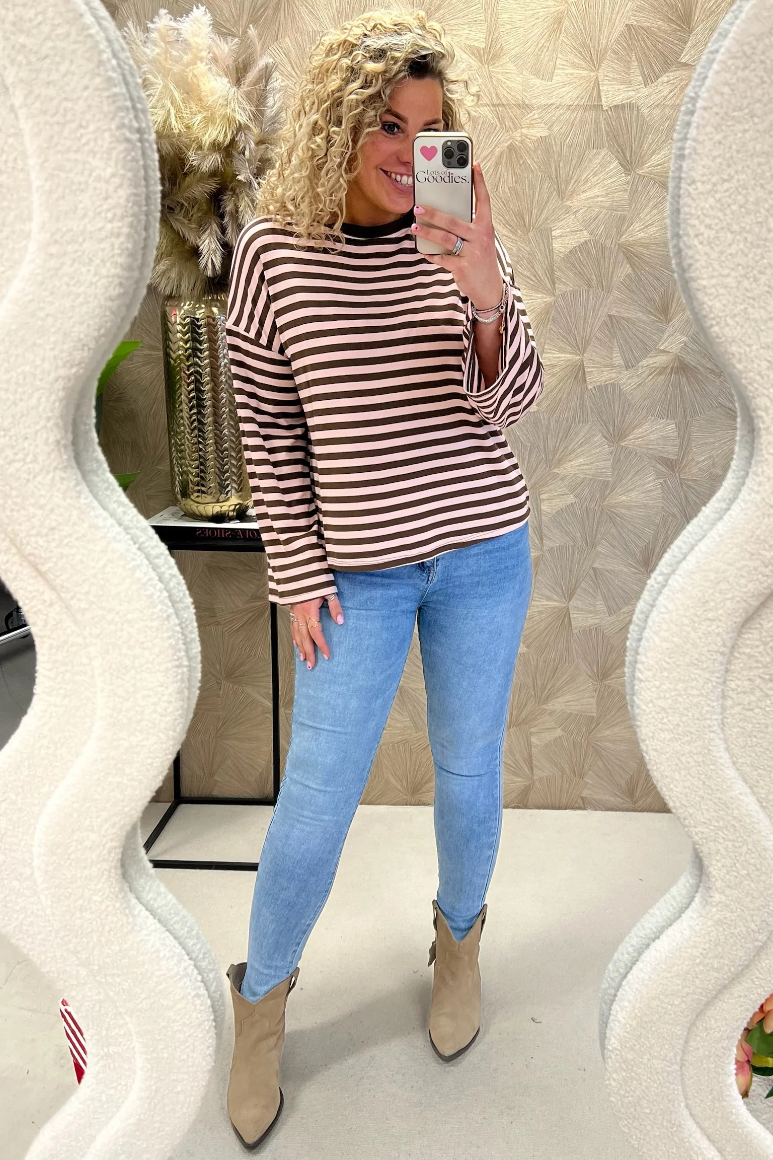 Long Sleeve Striped Shirt - Pink/Brown - Image 3