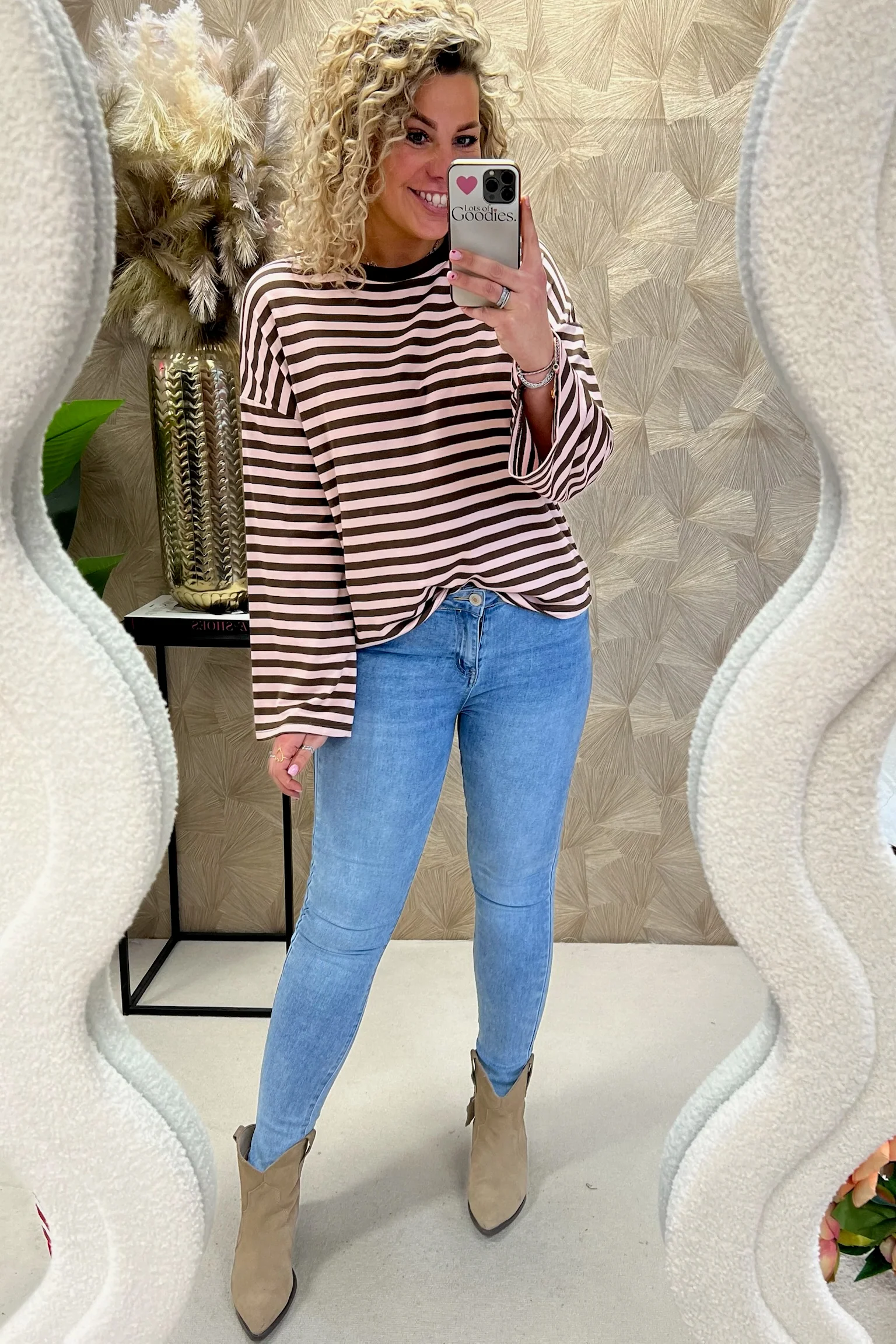 Long Sleeve Striped Shirt - Pink/Brown - Image 4