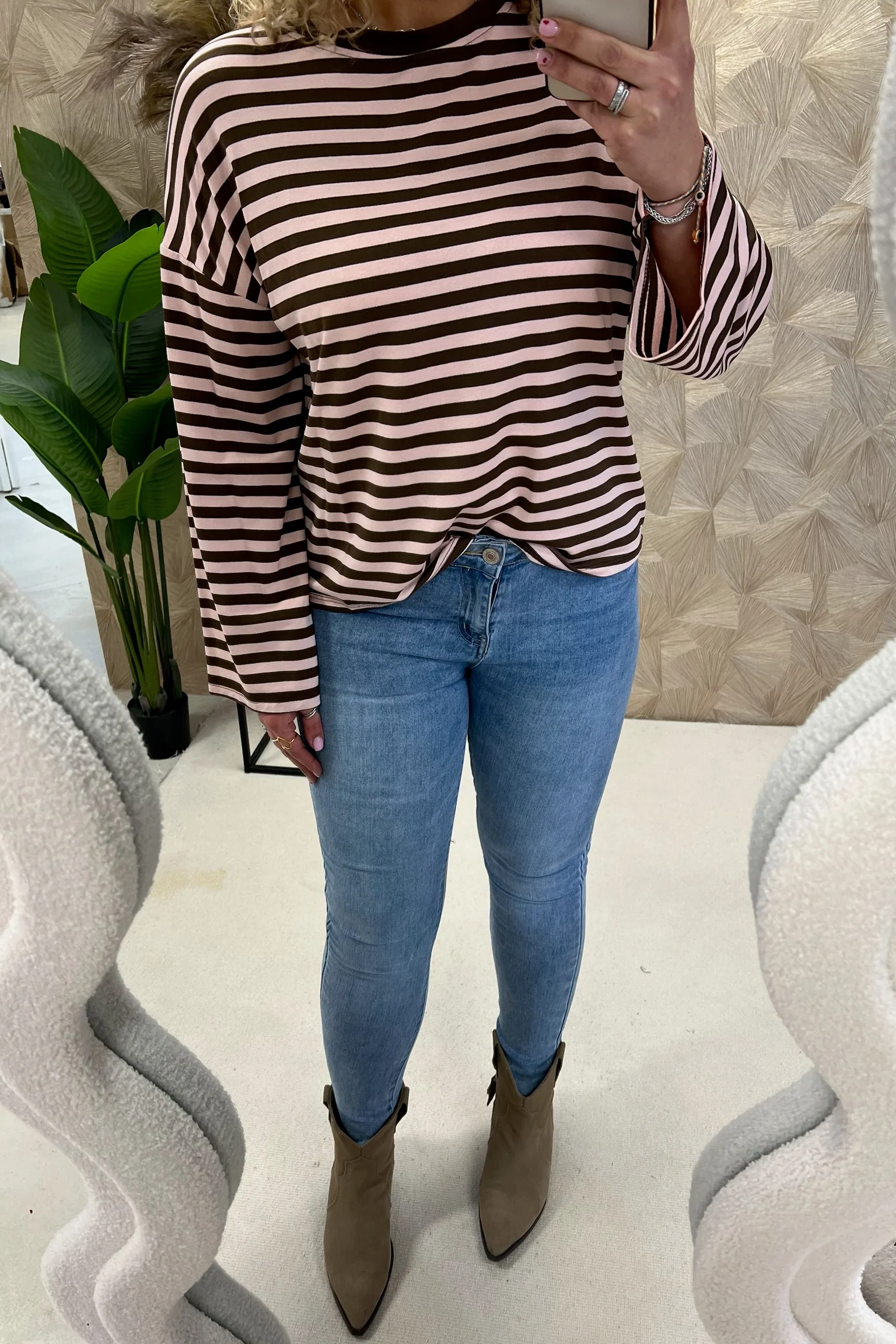 Long Sleeve Striped Shirt - Pink/Brown - Image 5