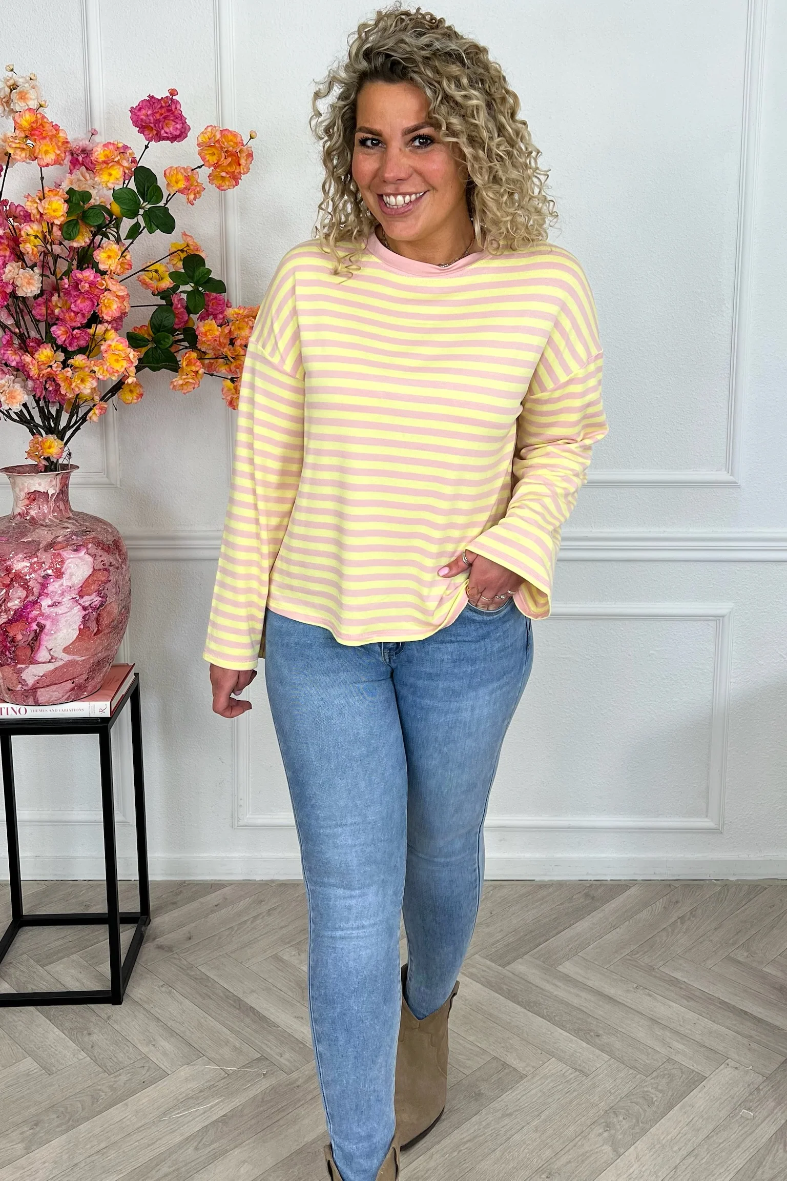 Long Sleeve Striped Shirt - Pink/Yellow - Image 3