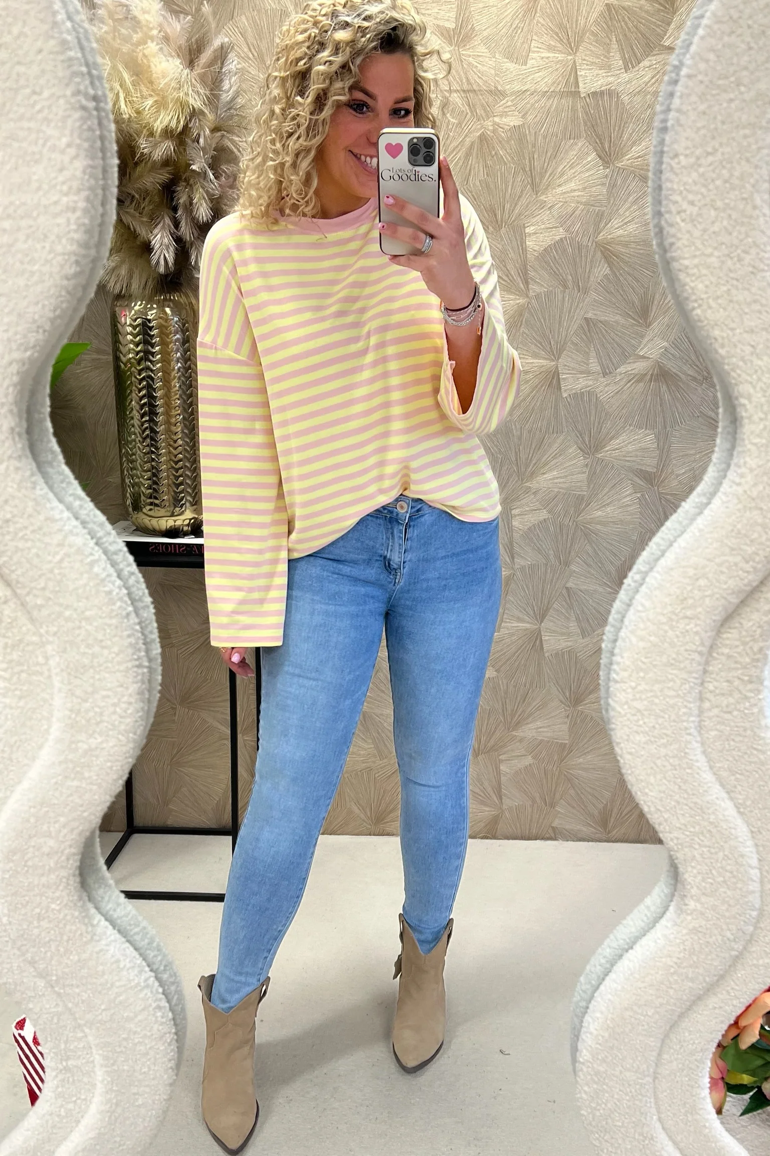 Long Sleeve Striped Shirt - Pink/Yellow - Image 6