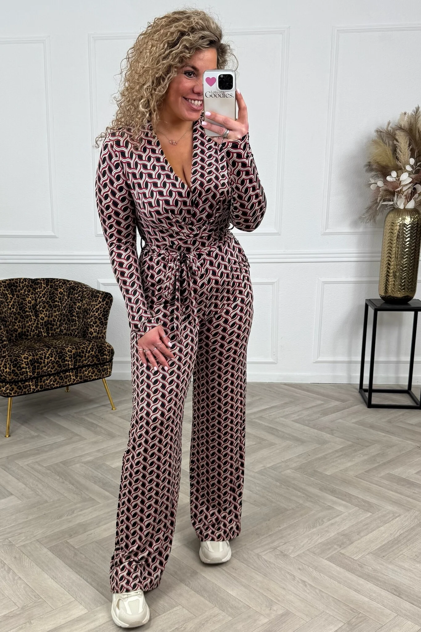 Long Sleeve Swirl Jumpsuit - Red/Black
