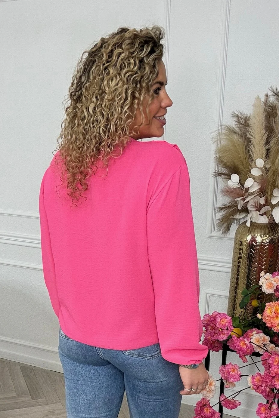 Long Sleeve Waterfall Top - Candy Pink - Image 2