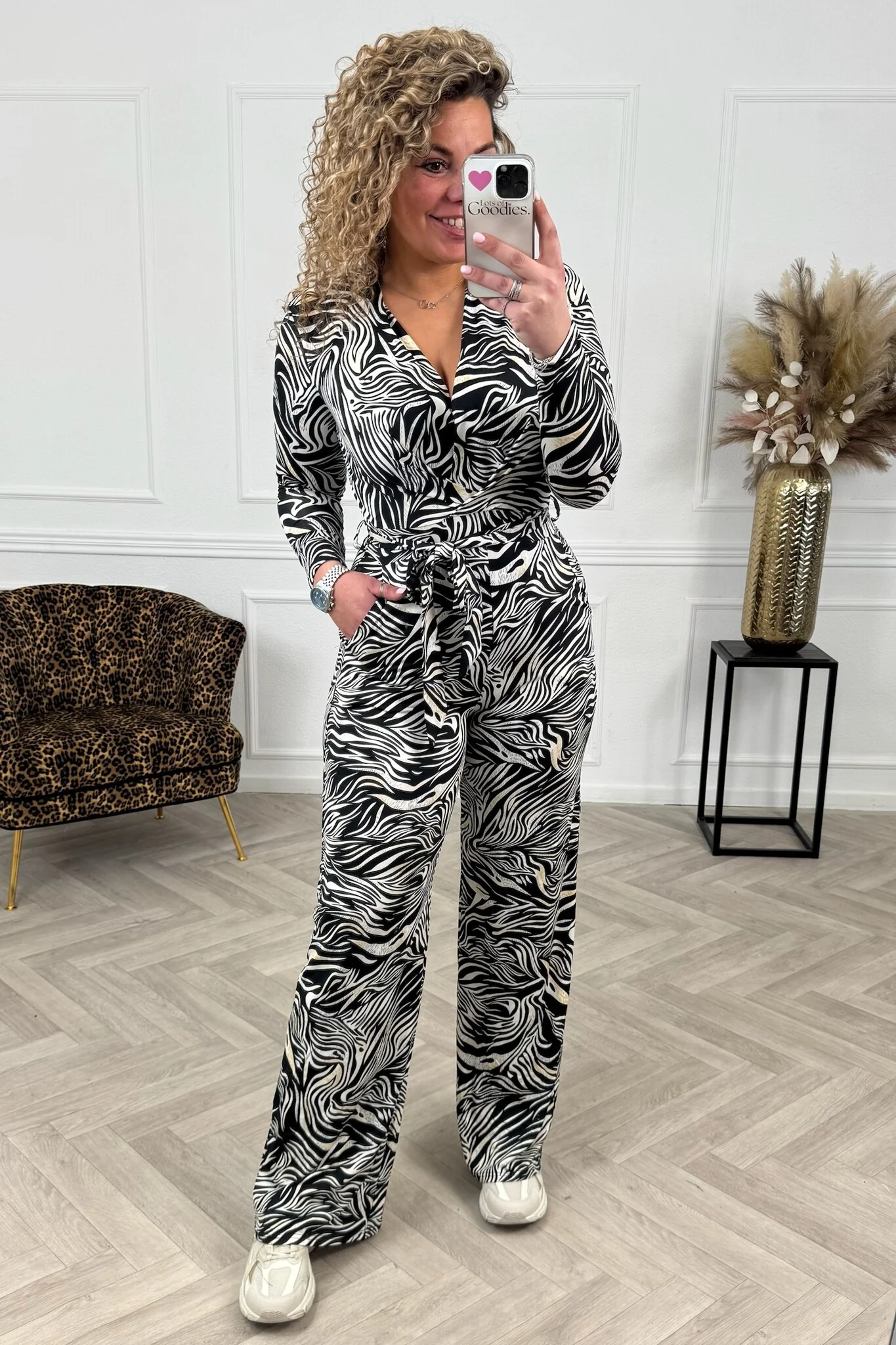 Long Sleeve Zebra Jumpsuit - Black/Creme