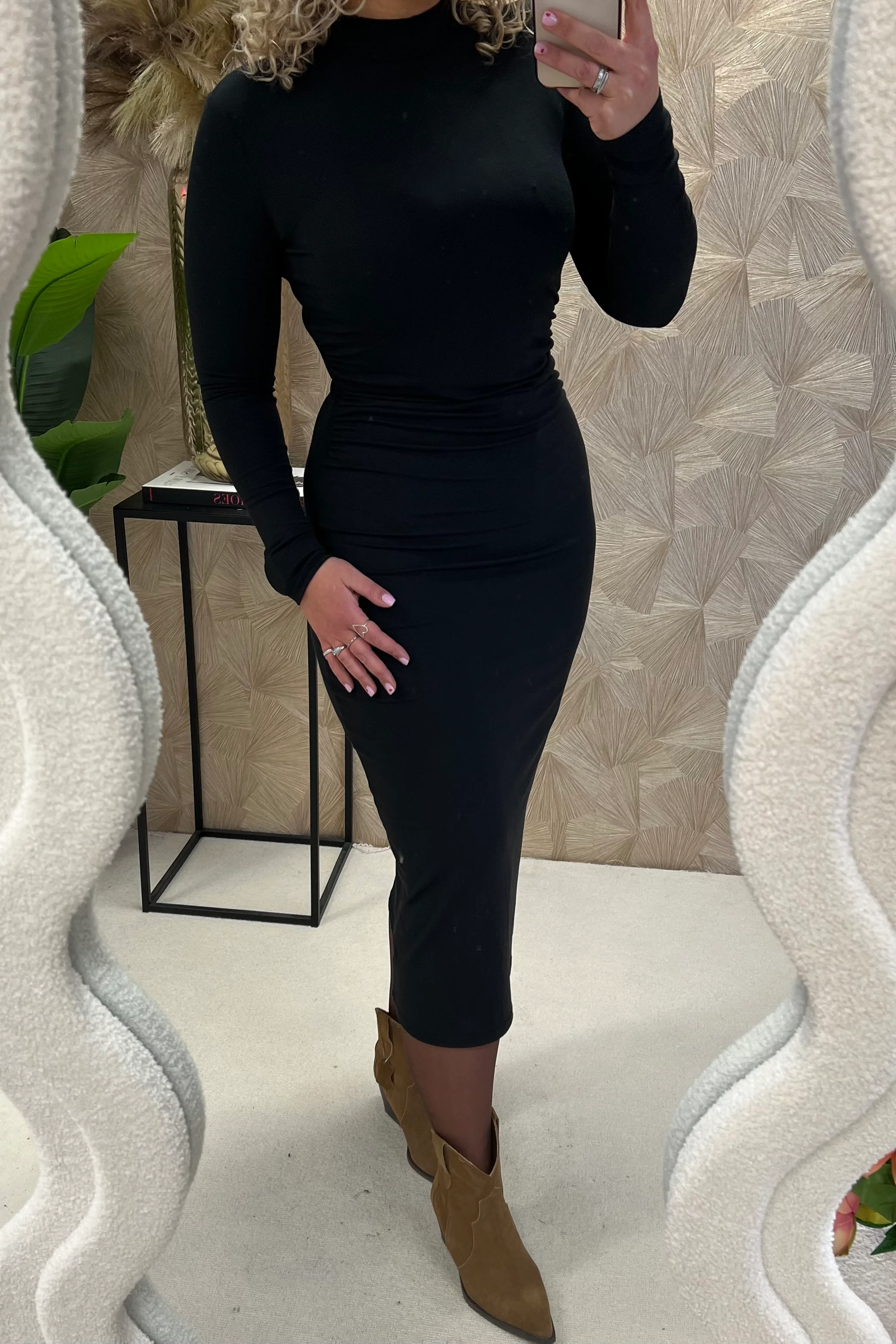 Longsleeve Turtleneck maxi Dress - Black - Image 2