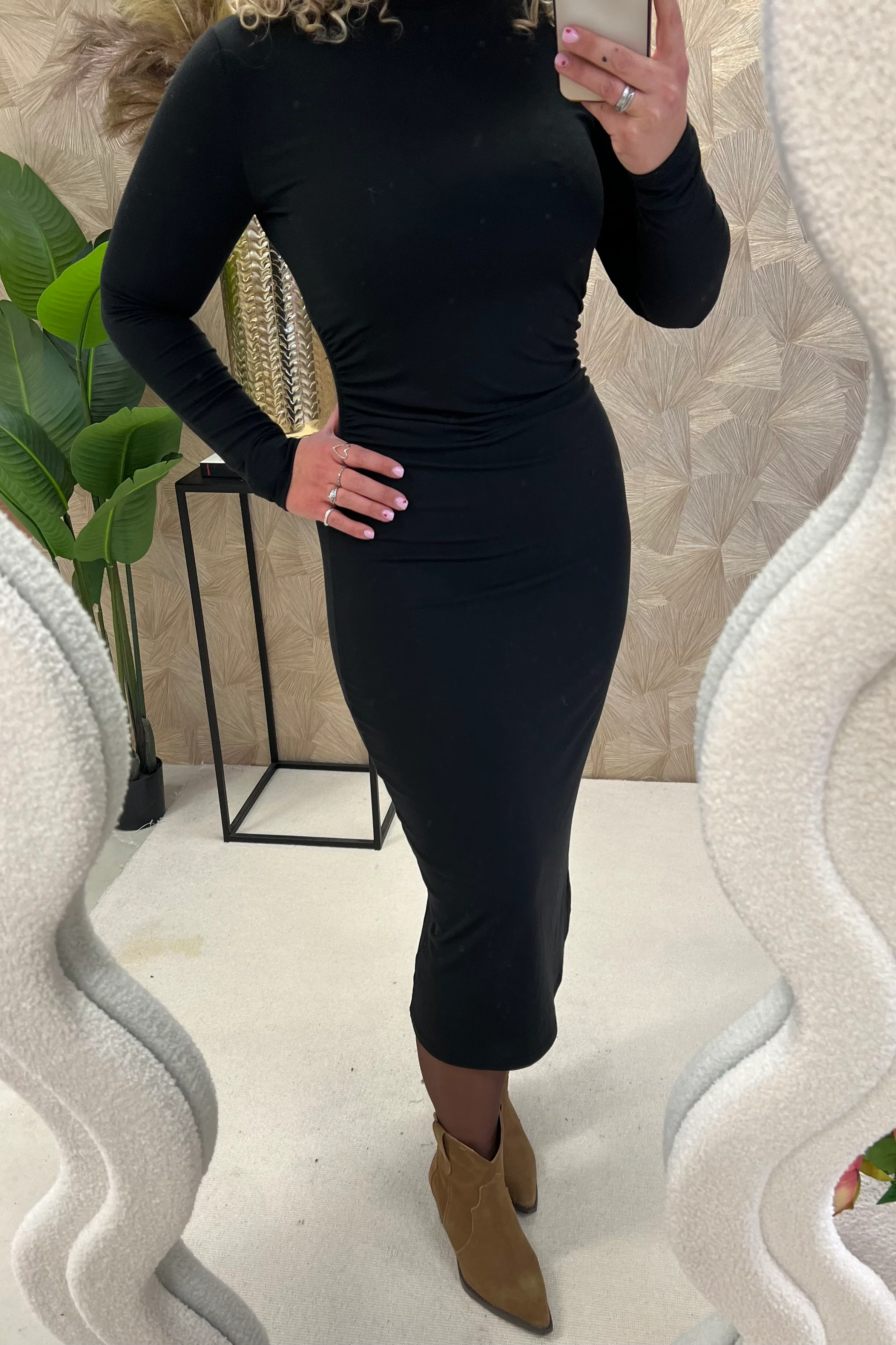 Longsleeve Turtleneck maxi Dress - Black - Image 3