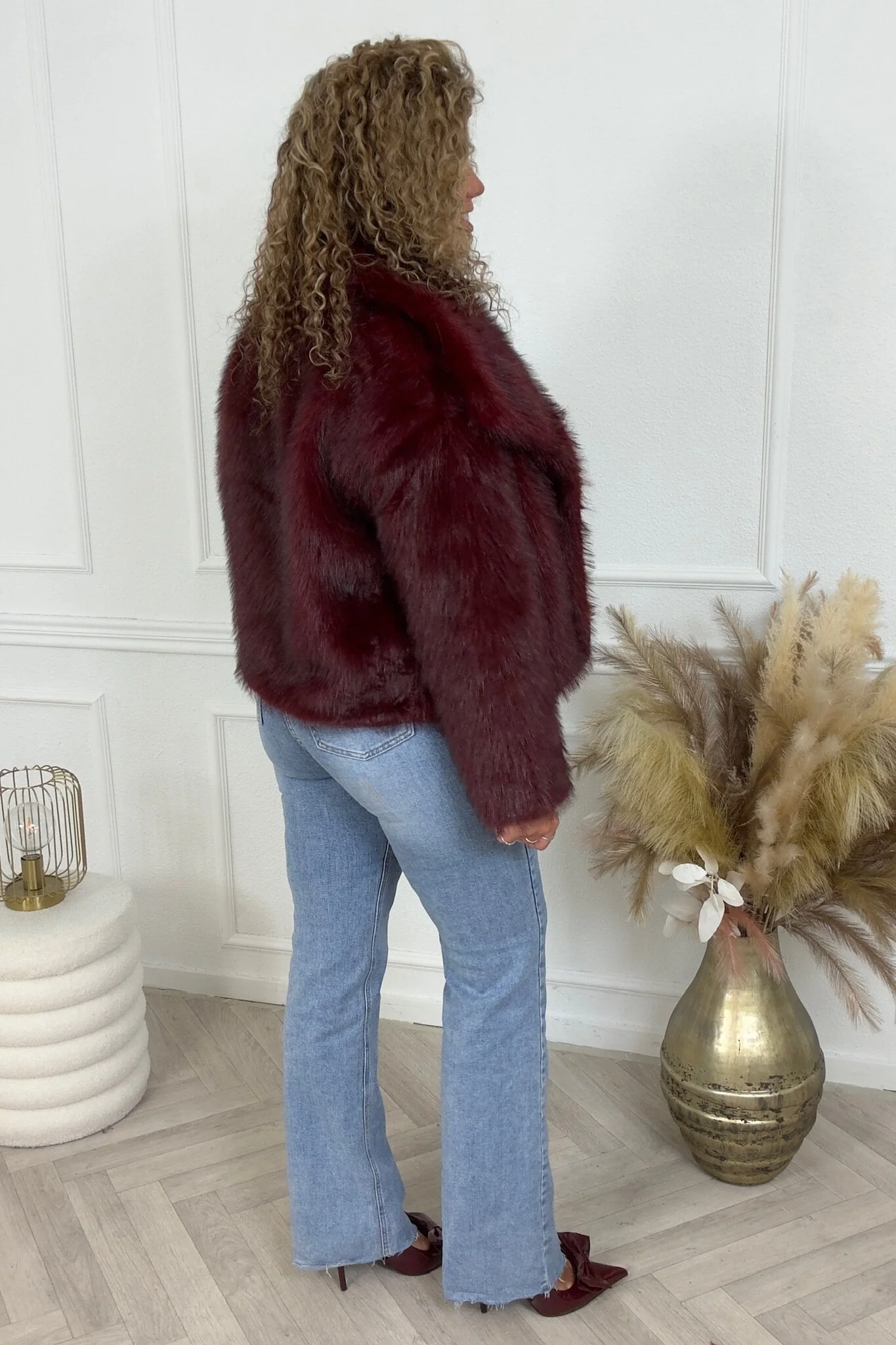 Loua Fake Fur Coat - Burgundy - Image 3
