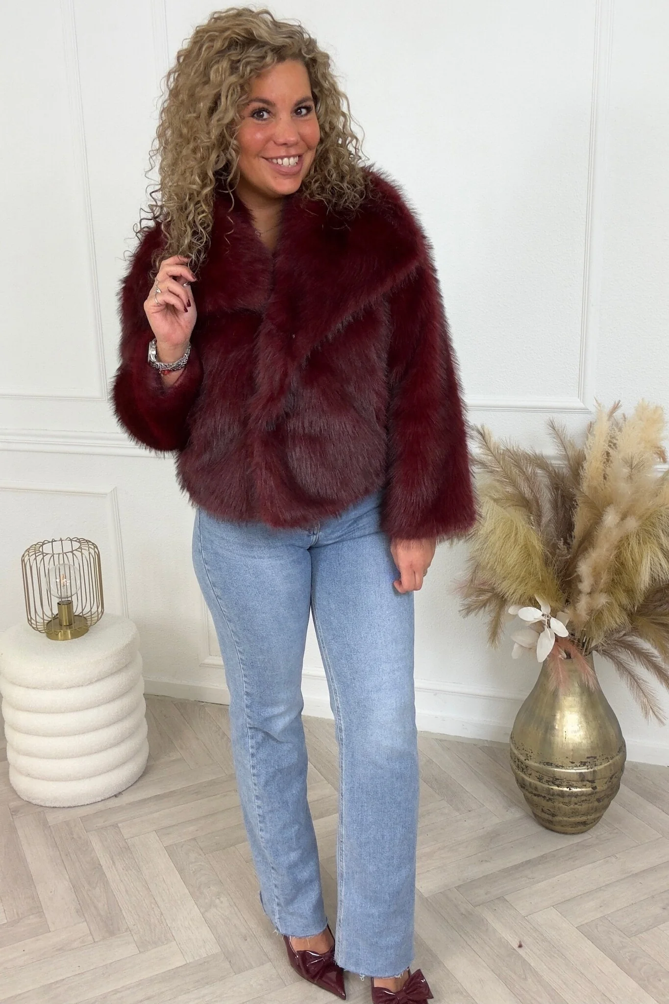 Loua Fake Fur Coat - Burgundy - Image 5