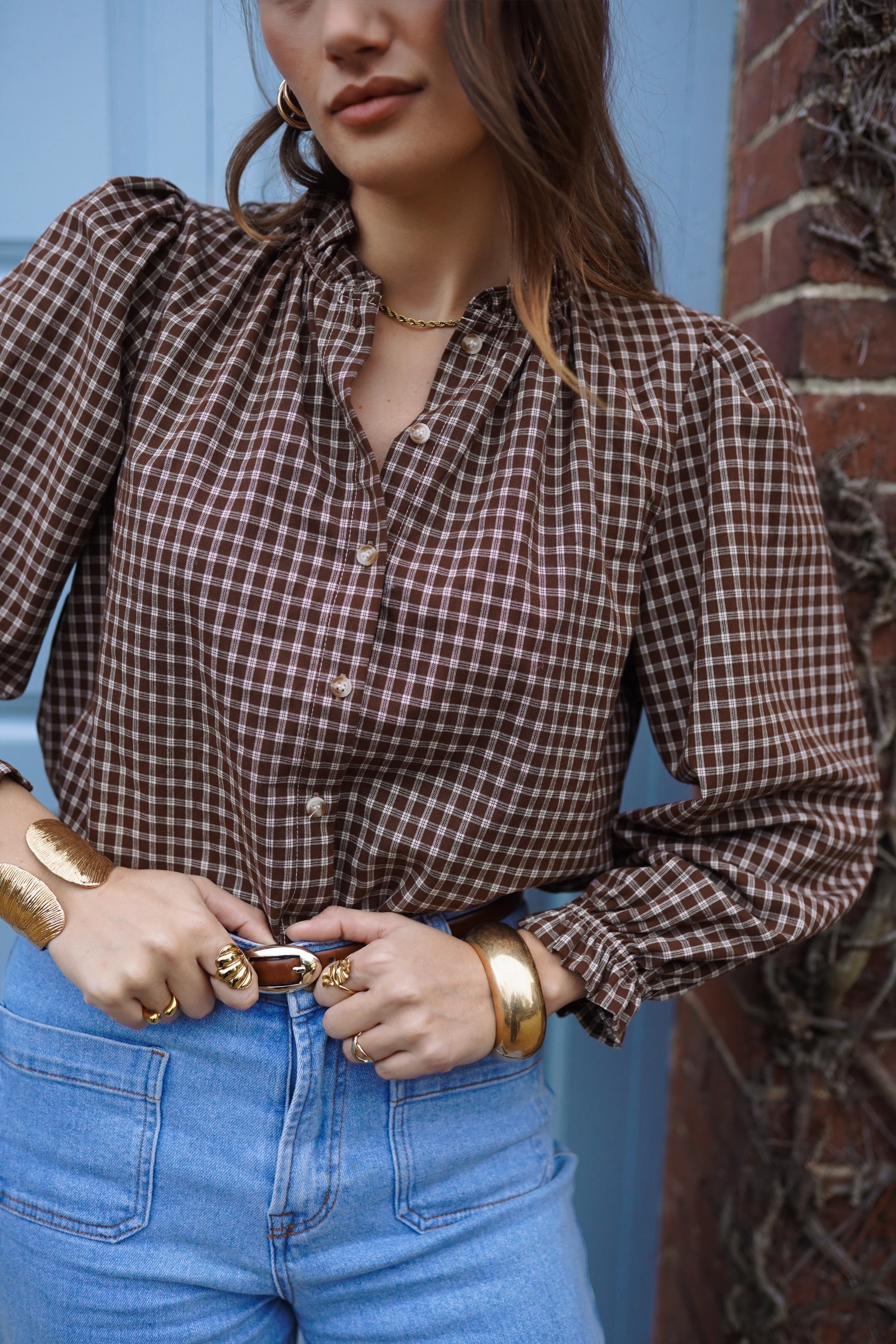 Louise Checkered Blouse - Brown