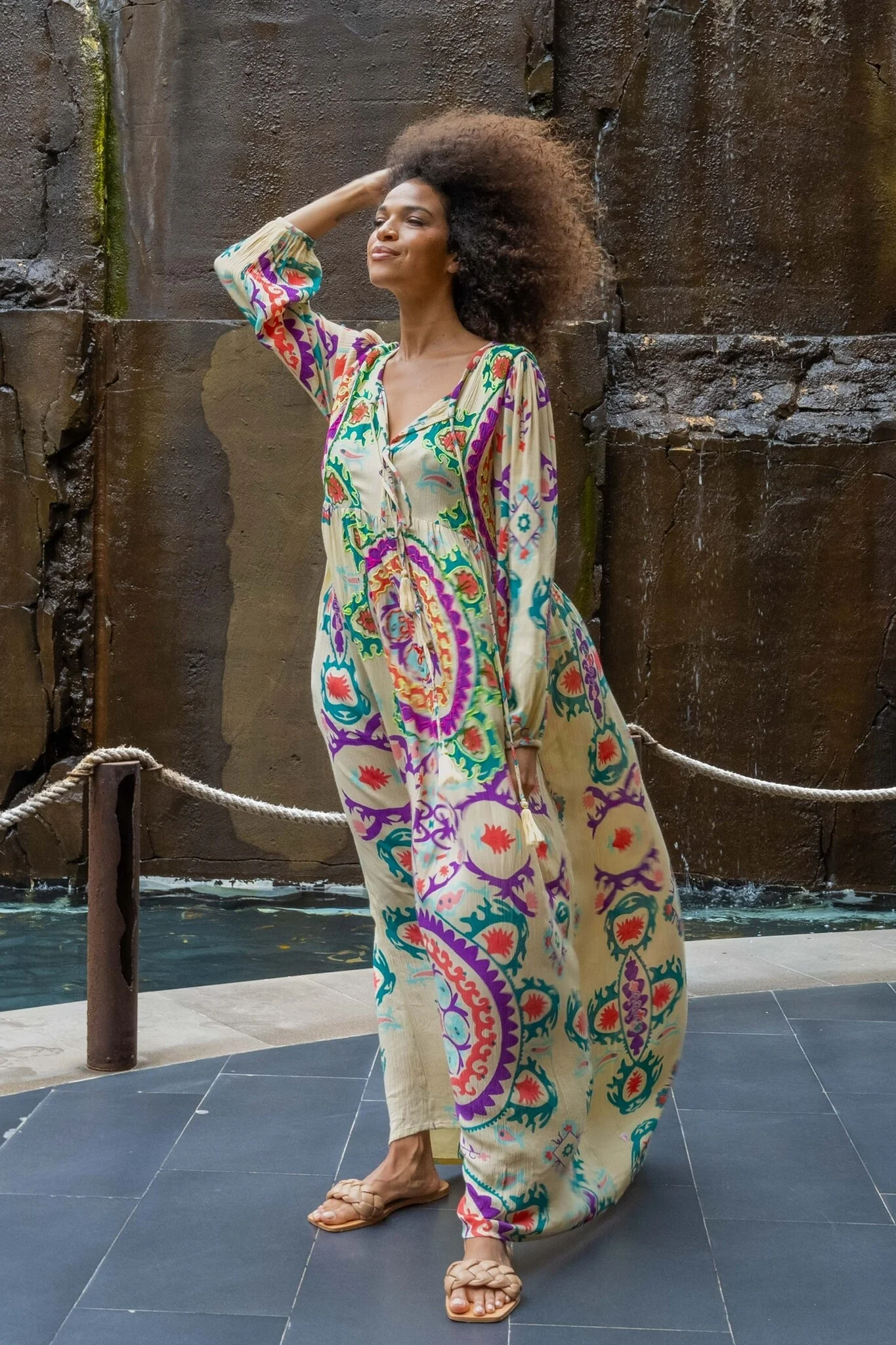 Loulou Dress - Beige/Green/Purple
