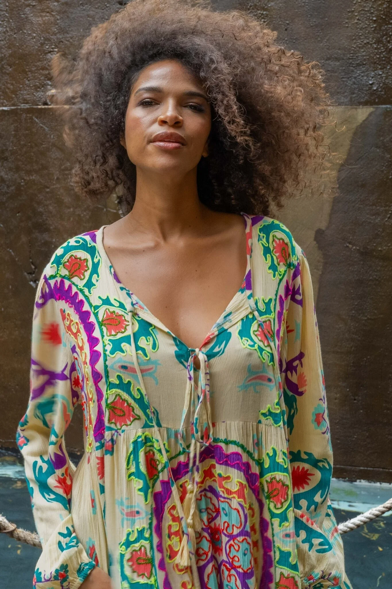 Loulou Dress - Beige/Green/Purple - Image 2
