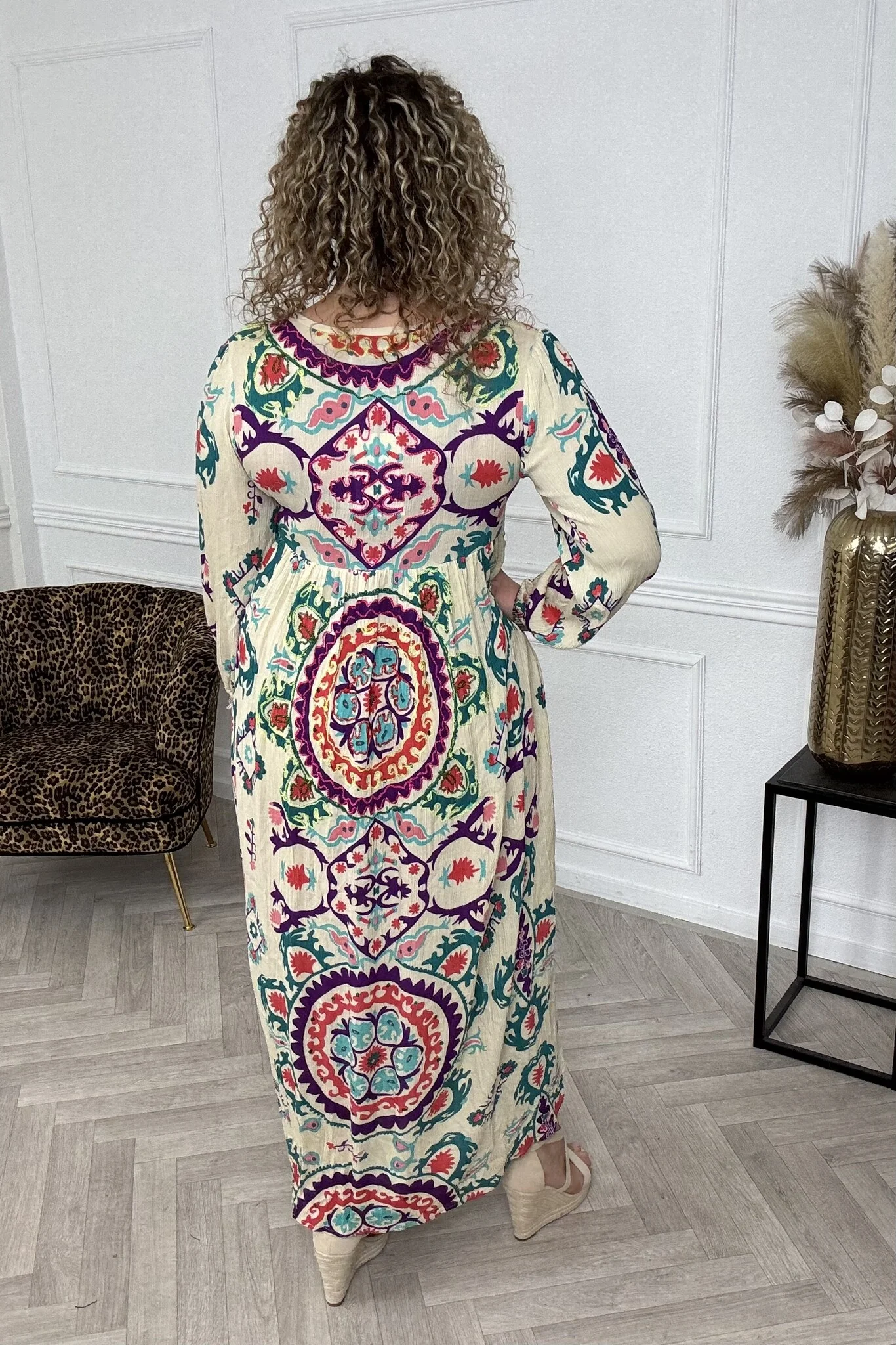 Loulou Dress - Beige/Green/Purple - Image 6