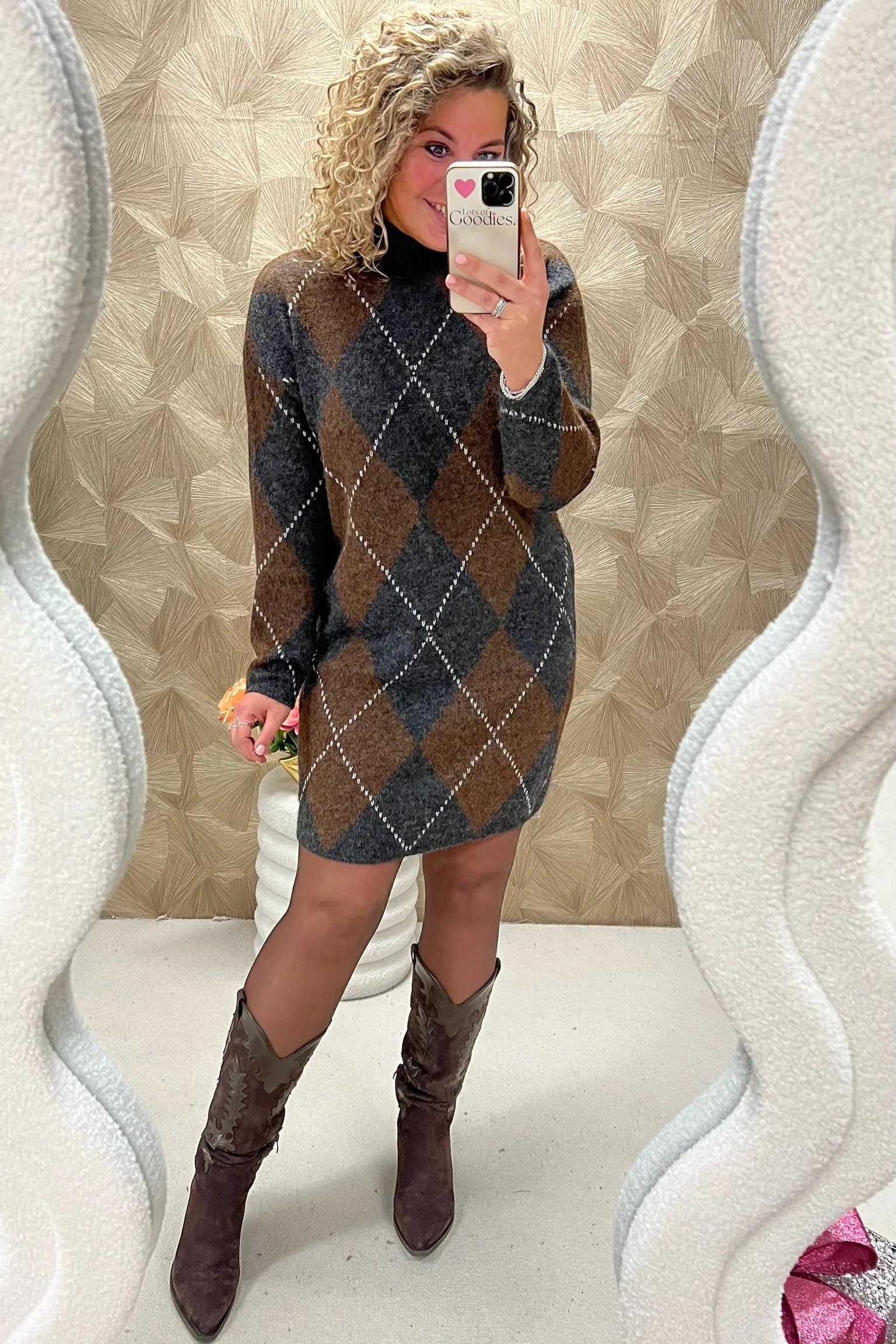 Armelle Checkered Dress - Brown/Grey - Image 2