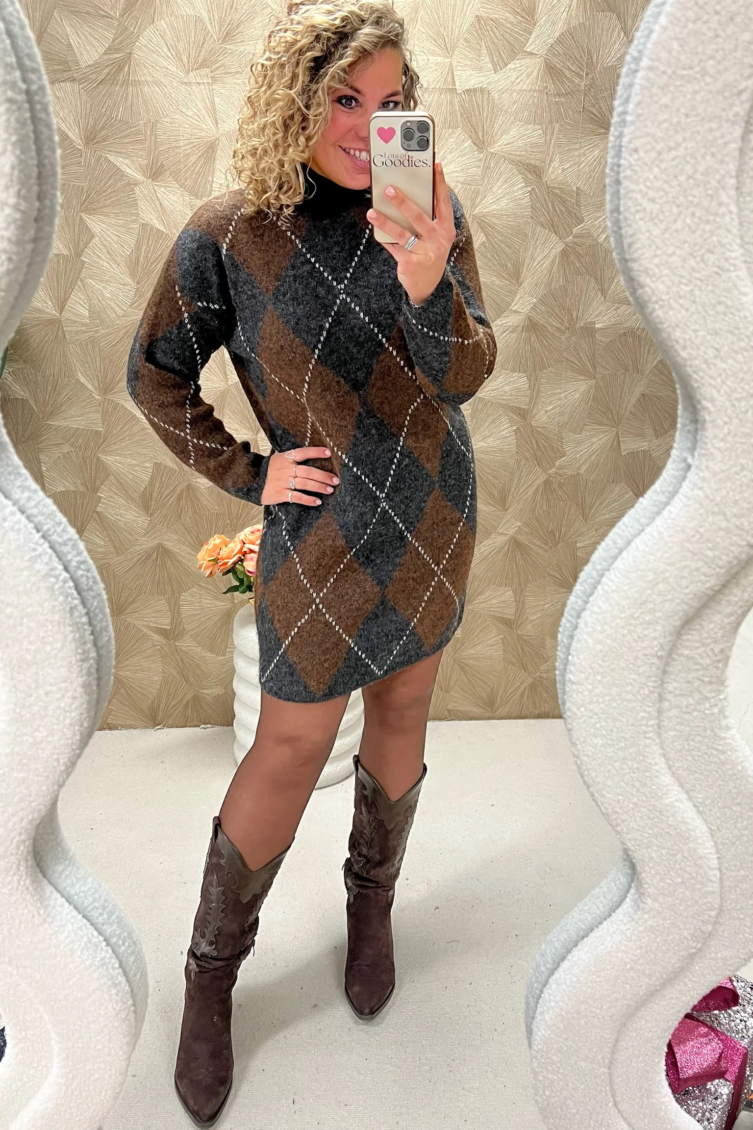 Armelle Checkered Dress - Brown/Grey - Image 3