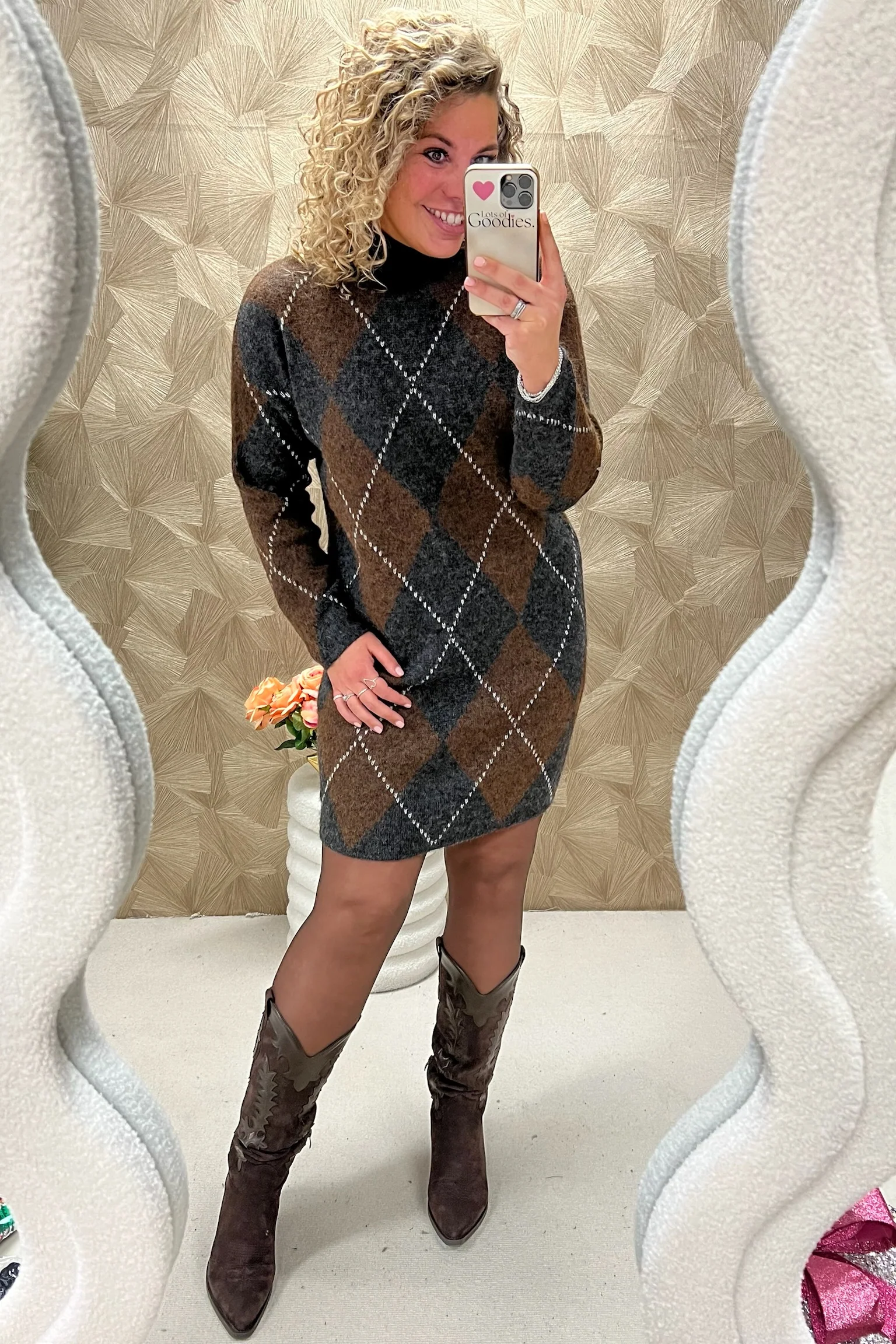 Armelle Checkered Dress - Brown/Grey - Image 4