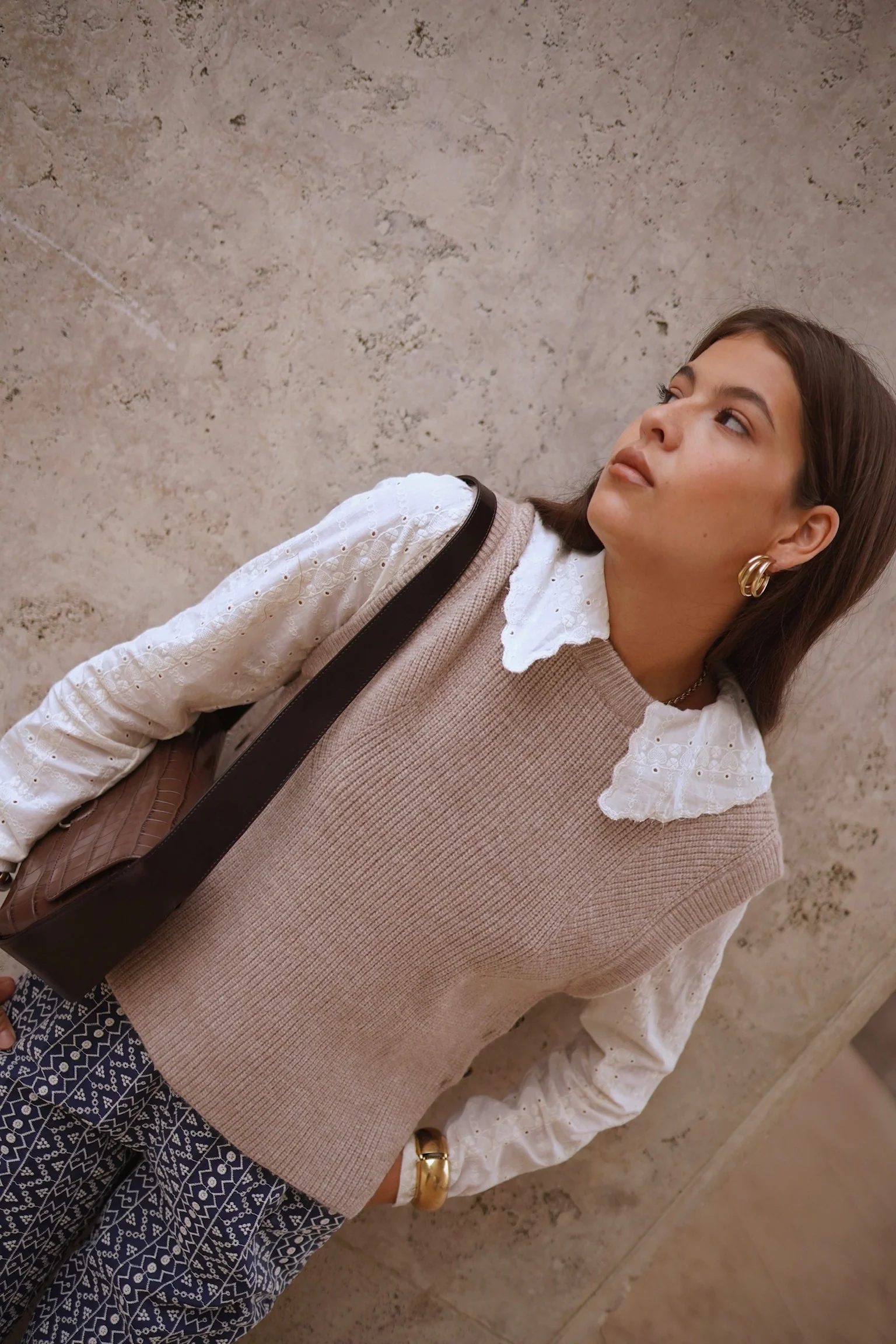 Lucia Broderie Collar Blouse - Beige - Image 3