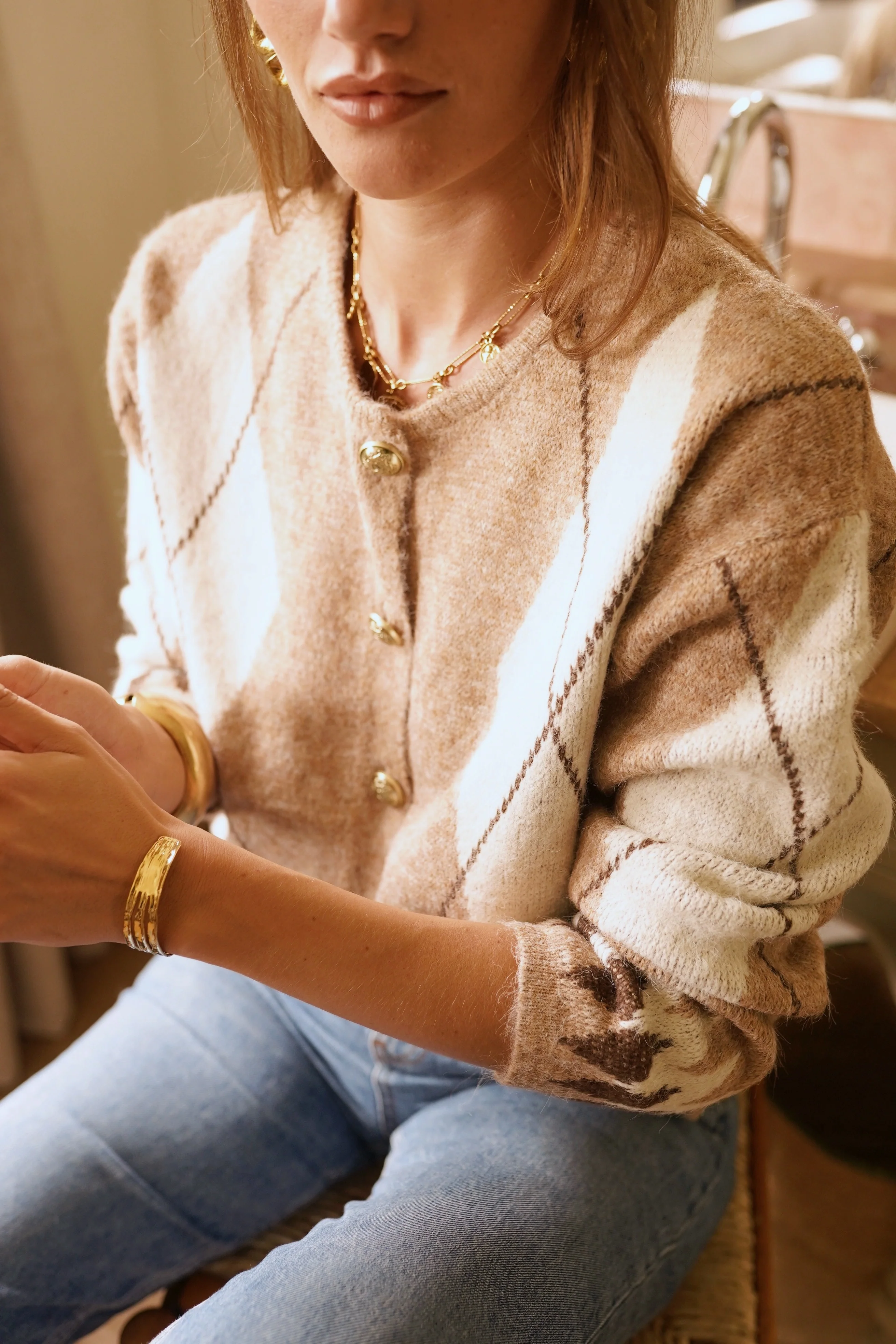 Lucienne Checkered Vest - Taupe