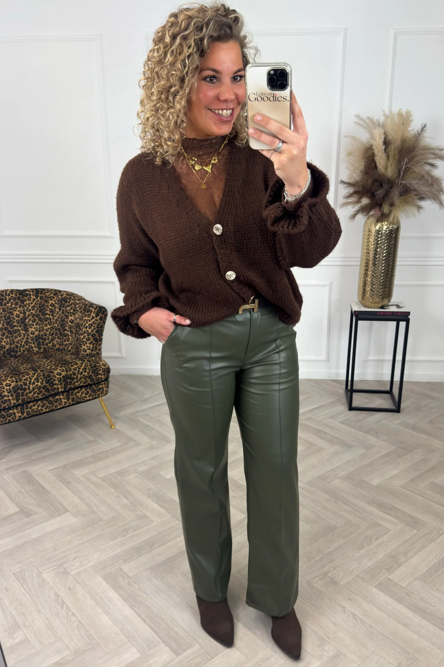 Luxury Skye Leather Pants - Armygreen