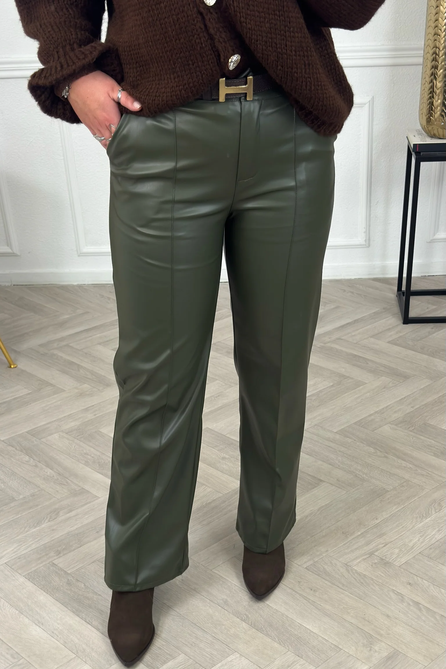 Luxury Skye Leather Pants - Armygreen - Image 2