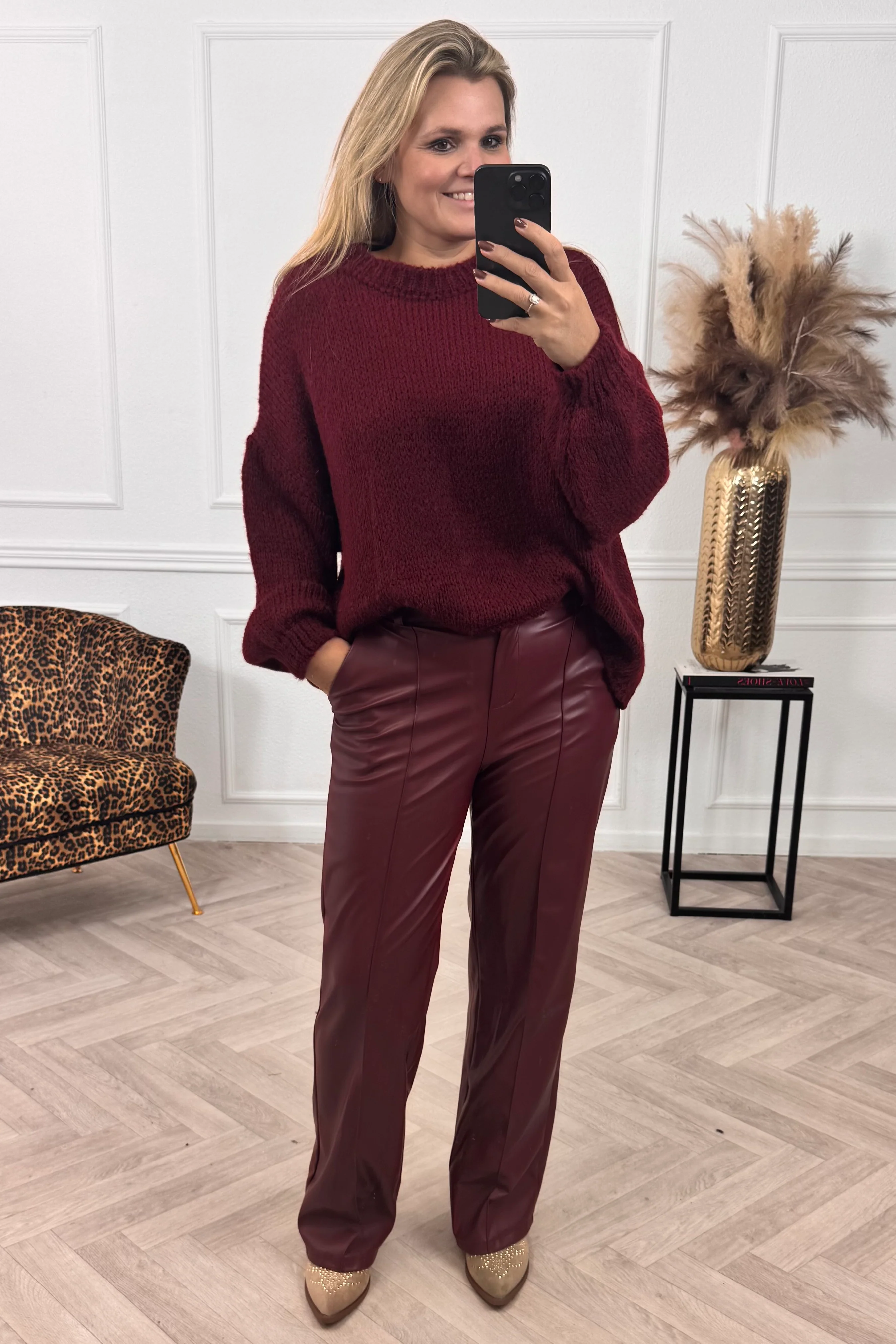 Luxury Skye Leather Pants - Bordeaux - Image 3