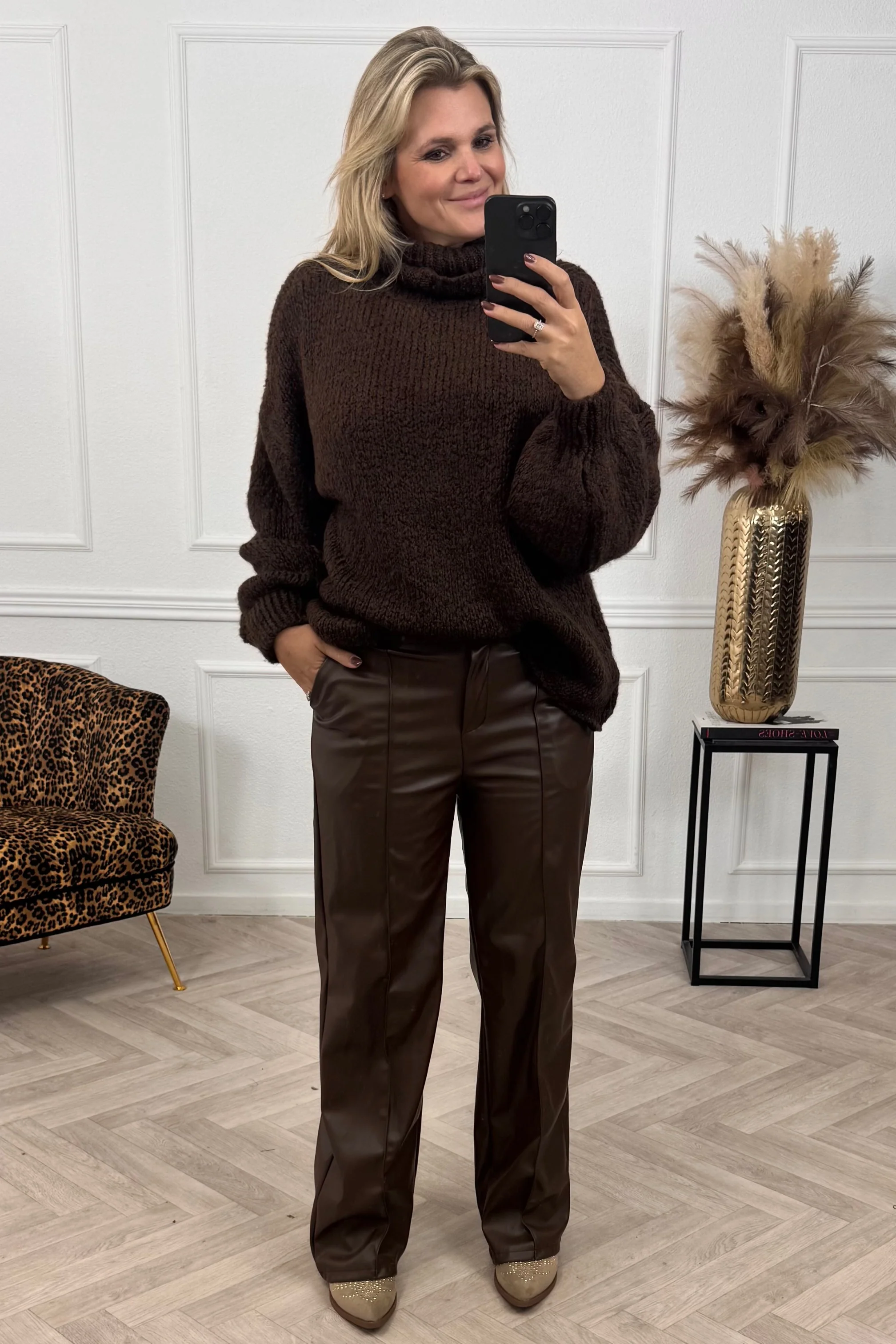 Luxury Skye Leather Pants - Brown - Image 2