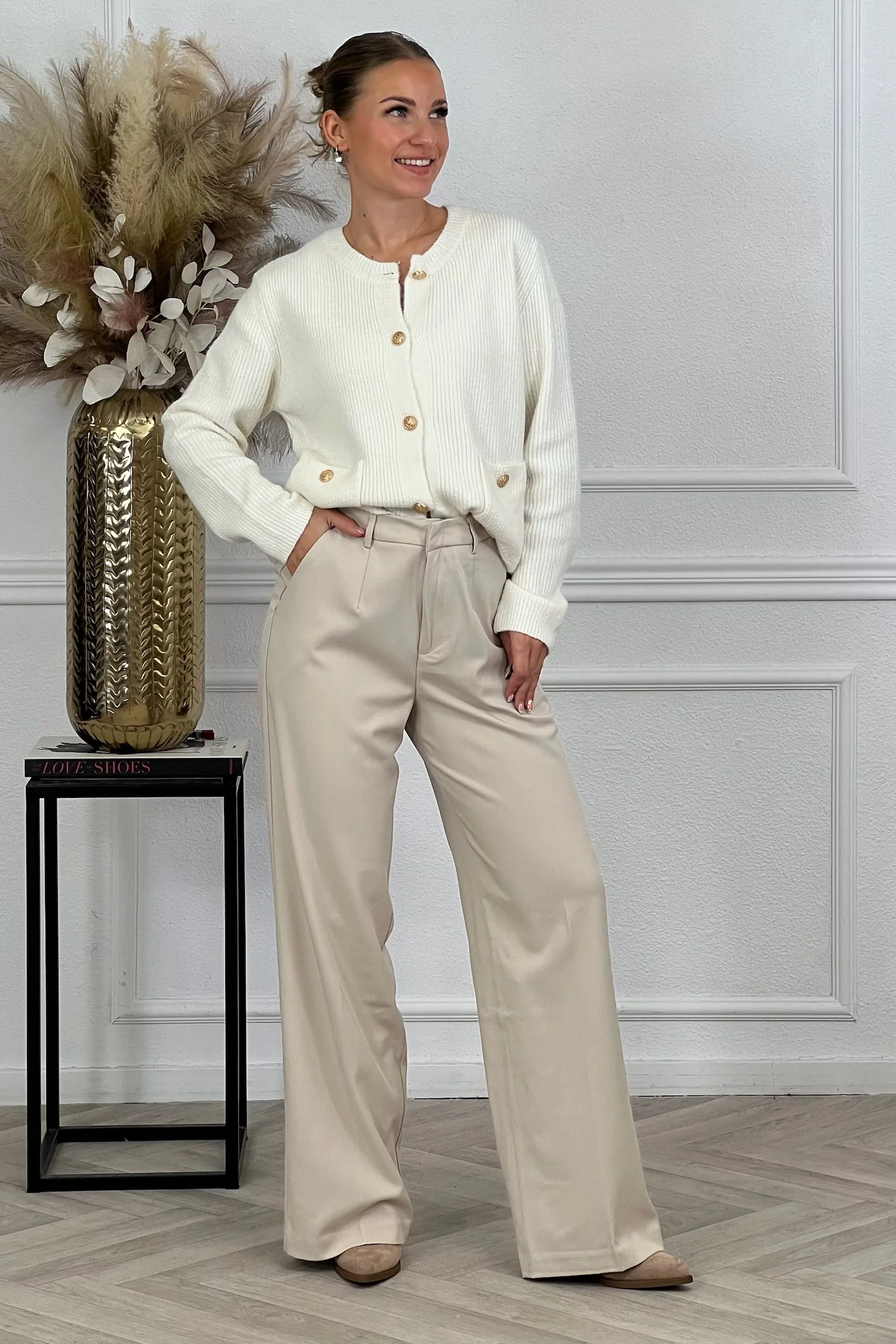 Luxury Straight Leg Pants - Beige - Image 4