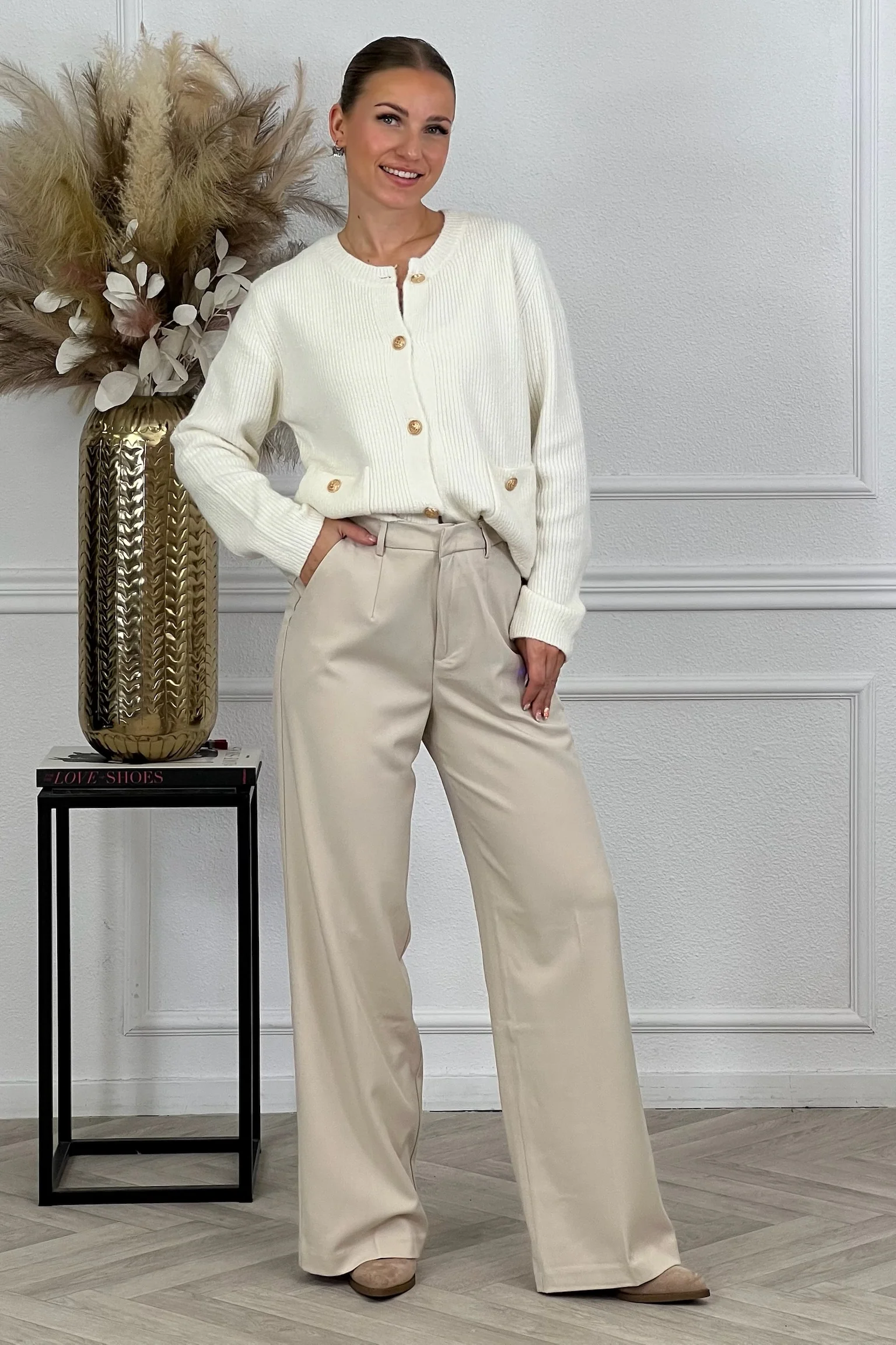Luxury Straight Leg Pants - Beige - Image 5