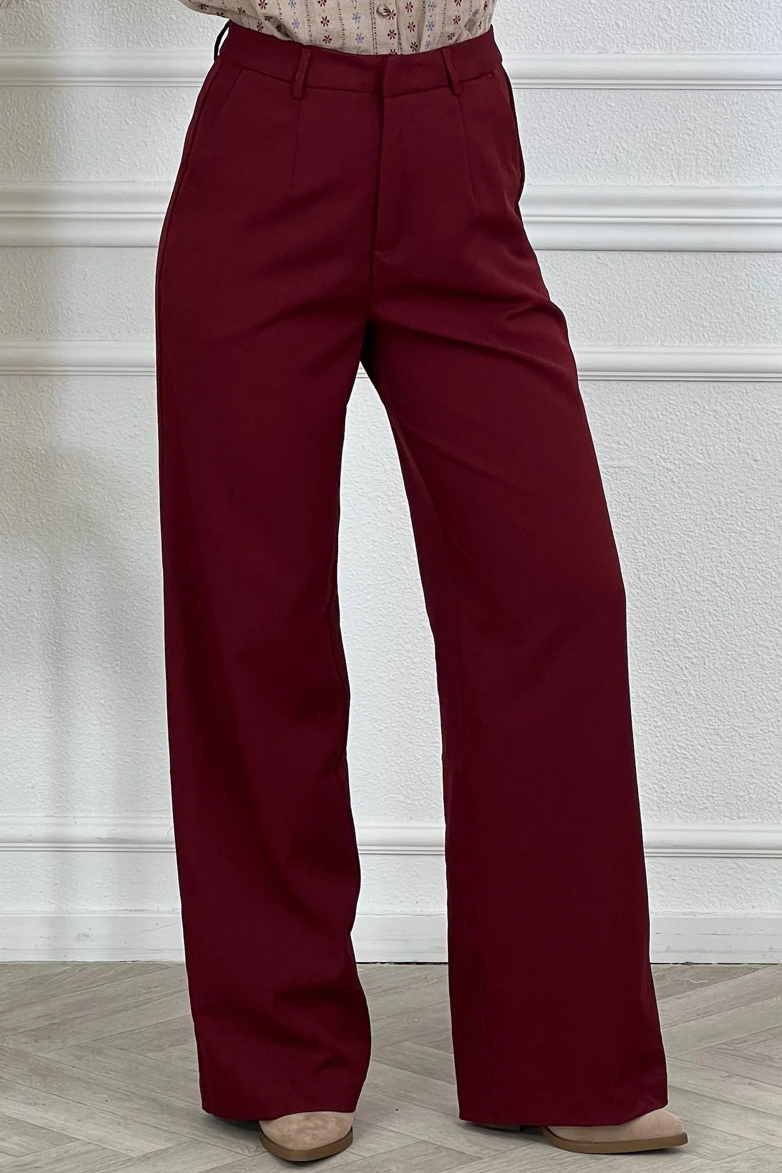 Luxury Straight Leg Pants - Bordeaux - Image 2