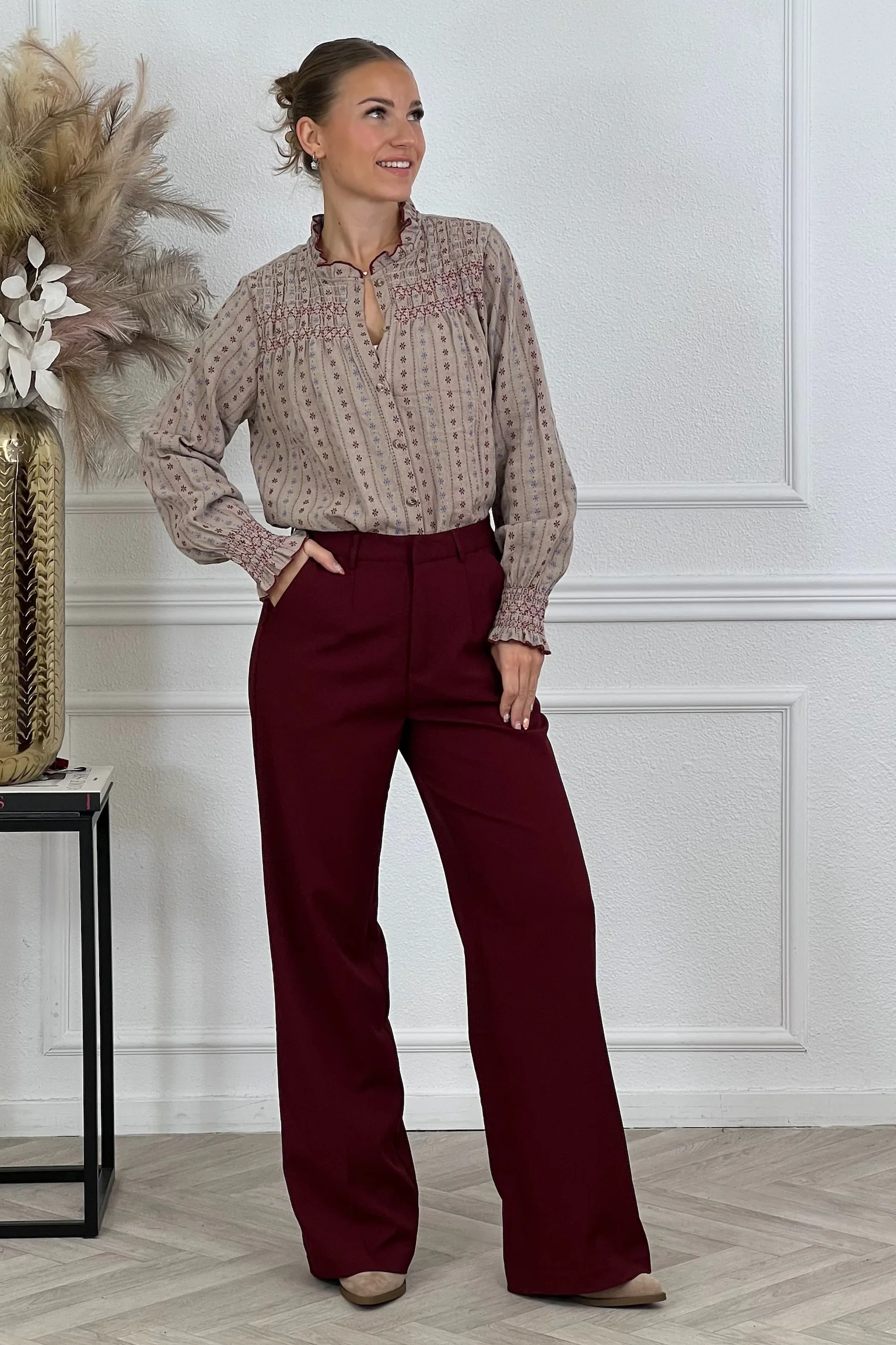 Luxury Straight Leg Pants - Bordeaux - Image 5