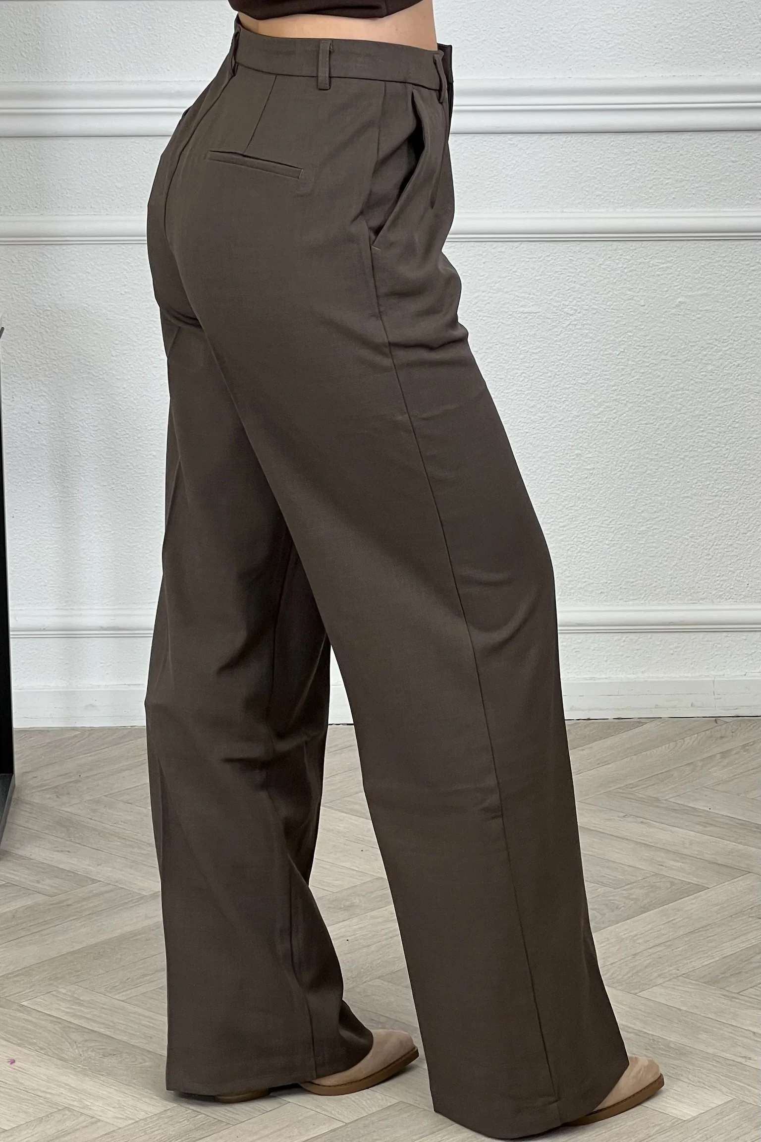 Luxury Straight Leg Pants - Dark Brown - Image 2