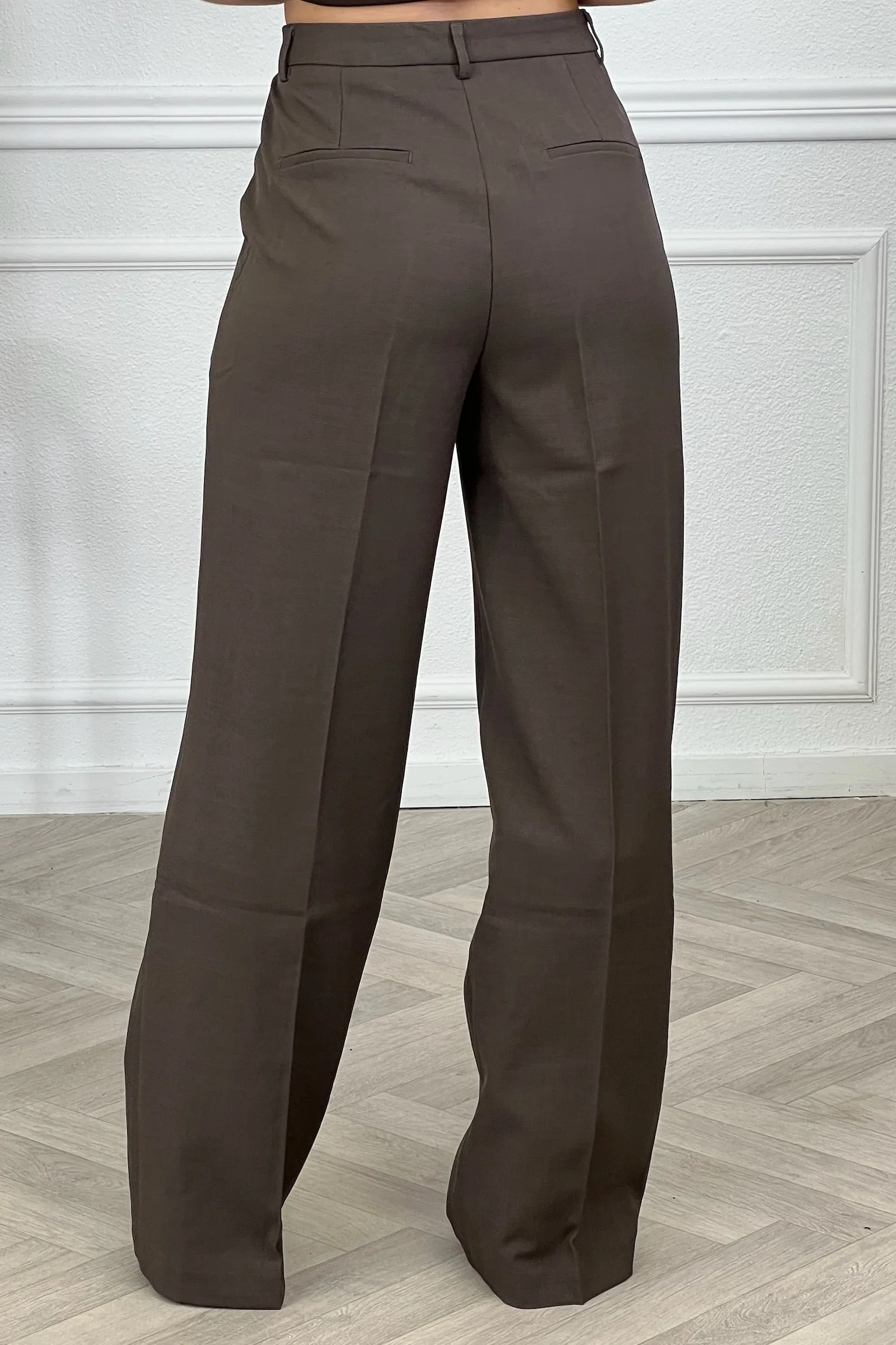 Luxury Straight Leg Pants - Dark Brown - Image 3