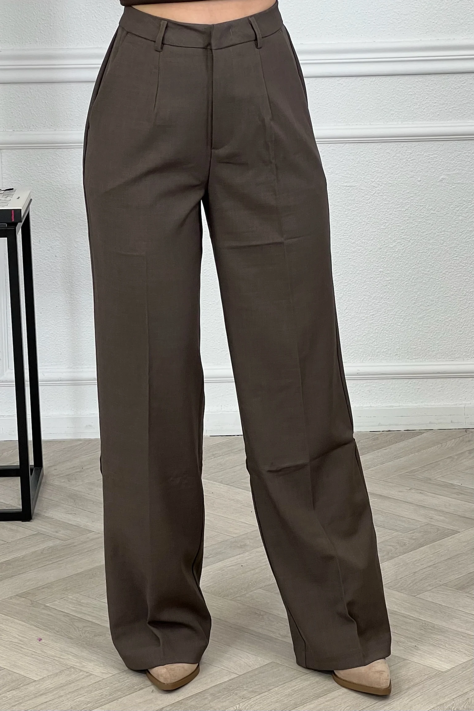 Luxury Straight Leg Pants - Dark Brown - Image 4