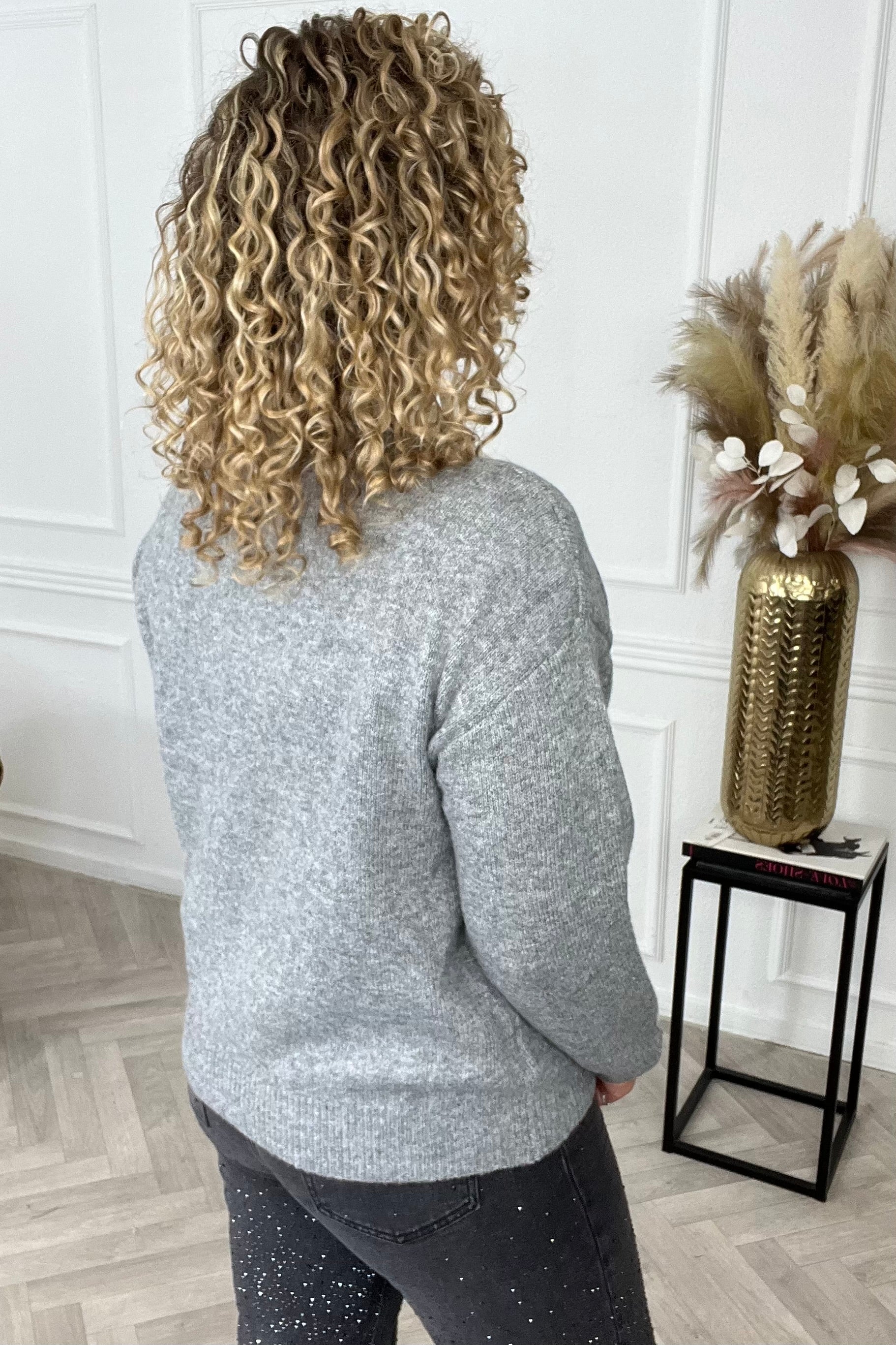 Madeleine Zipper Sweater - Grey/White - Image 11