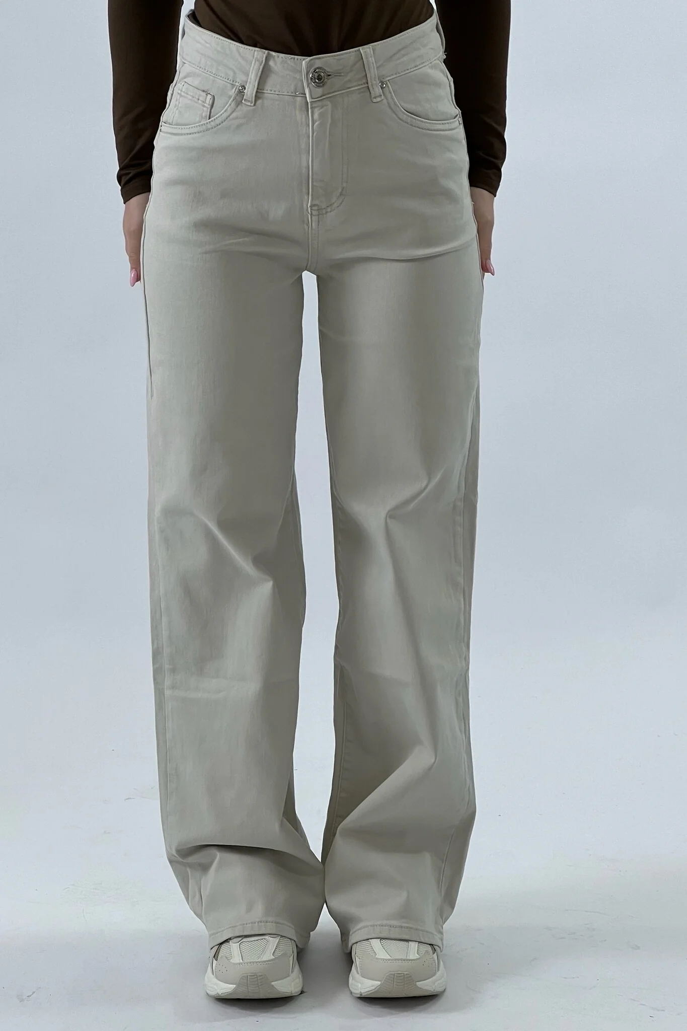 Madison Wide Leg Jeans - Beige