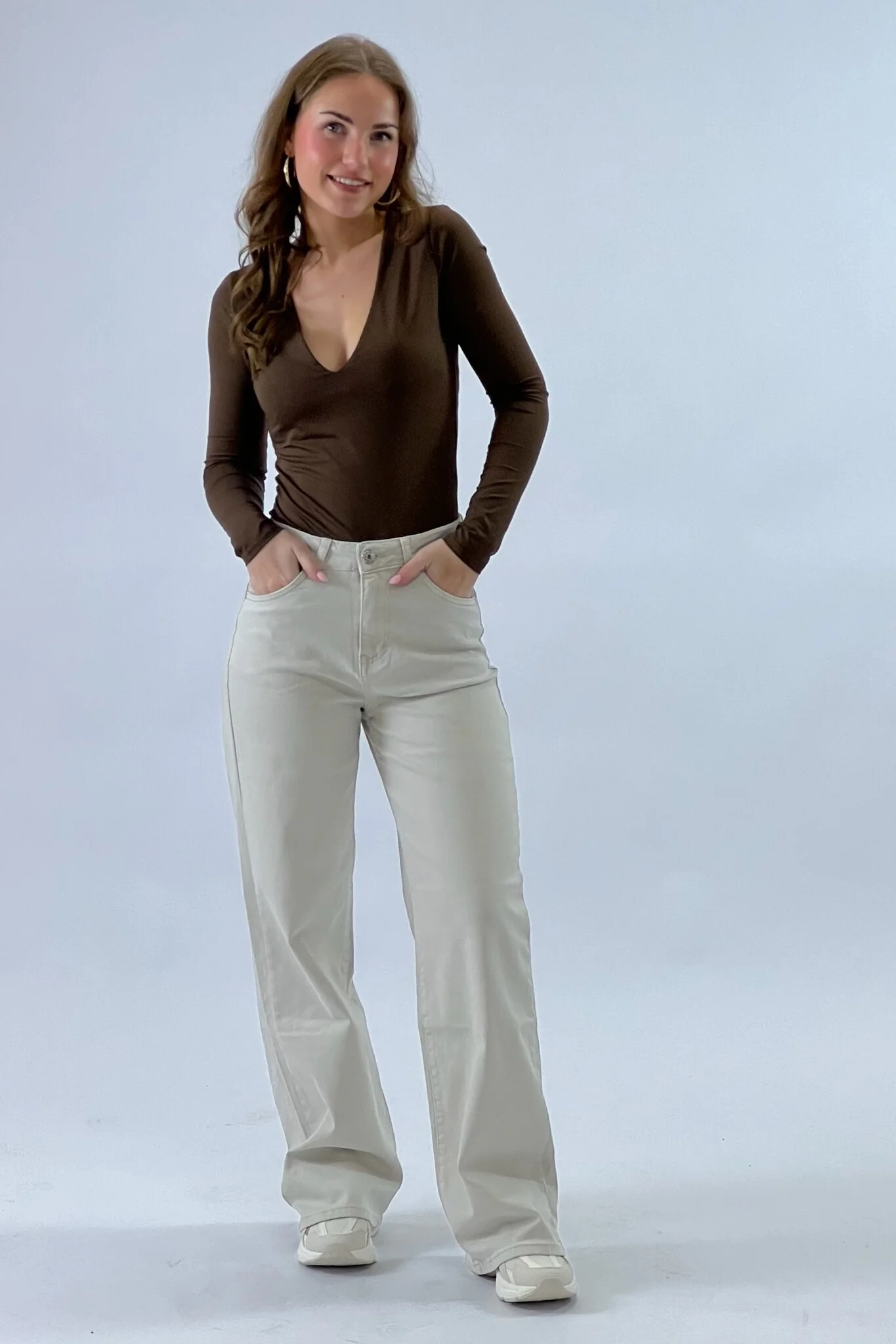 Madison Wide Leg Jeans - Beige - Image 4