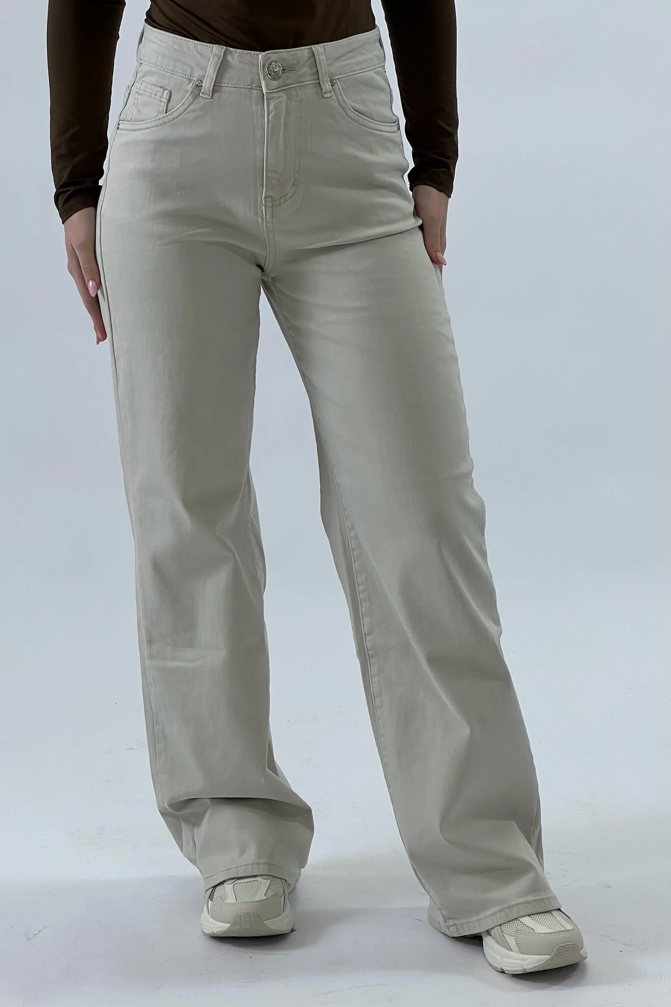 Madison Wide Leg Jeans - Beige - Image 8
