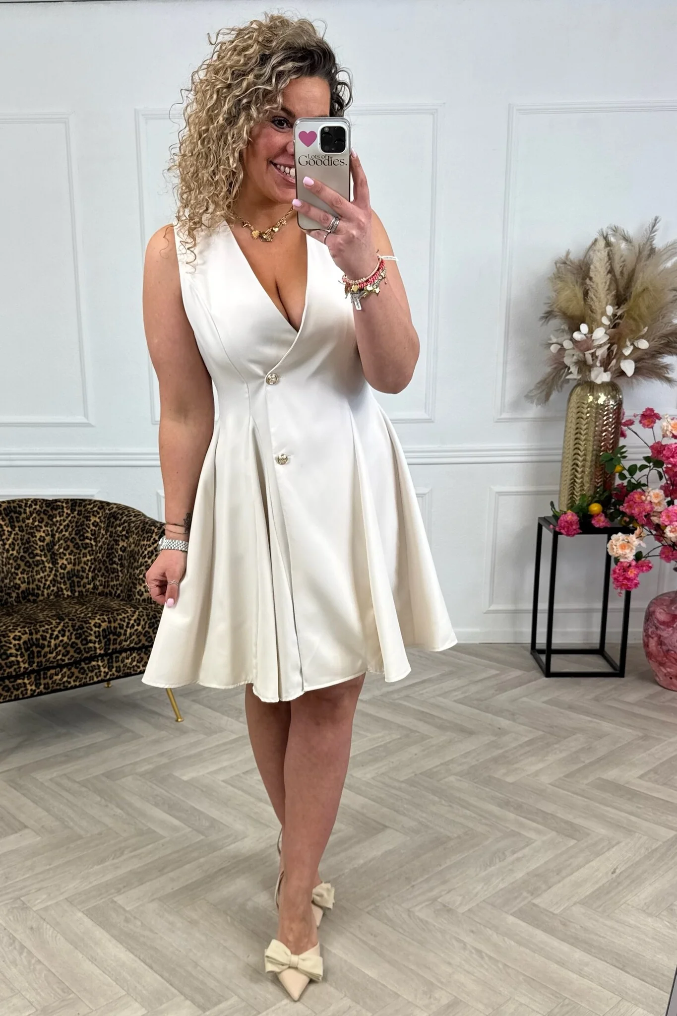 Mae Button Dress - Beige - Image 3